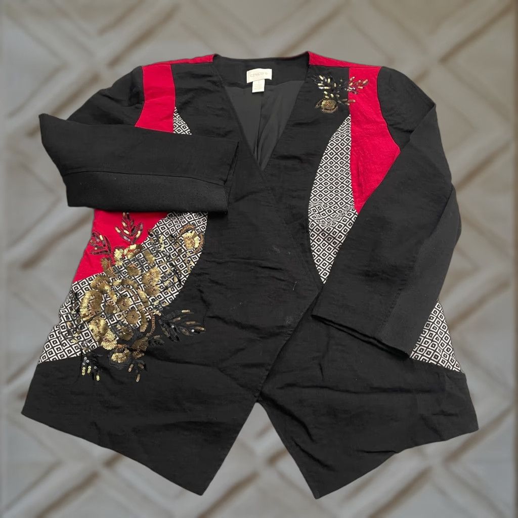 Vintage Chico's Blazer Shirt Womens 8 Black Sequin Lined Short Jacket Vintage No Size M / US 6-8 / IT 42-44 - 1 Thumbnail