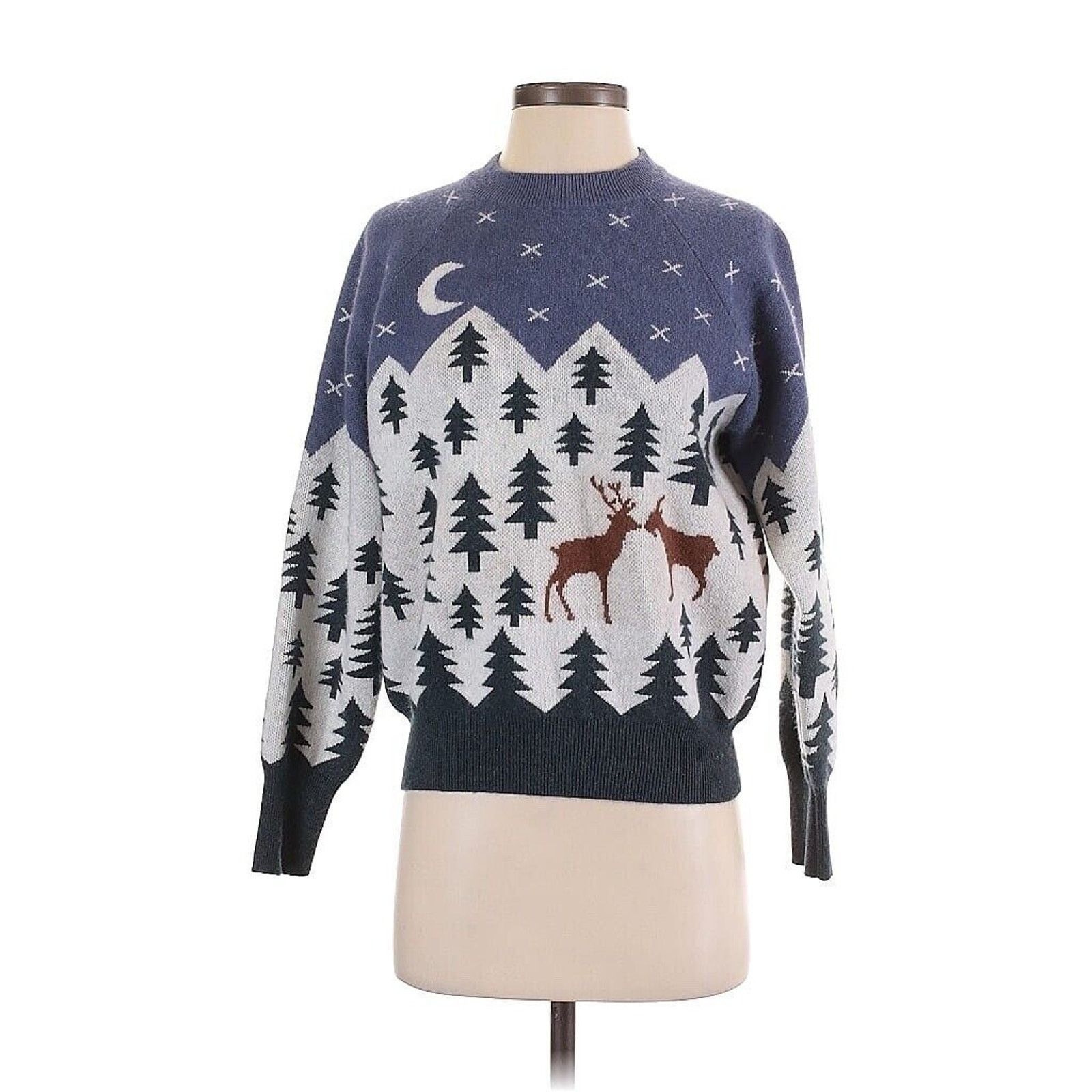 Naadam Cashmere Scenic Snow Cottage Fair Isle Sweater Winter
