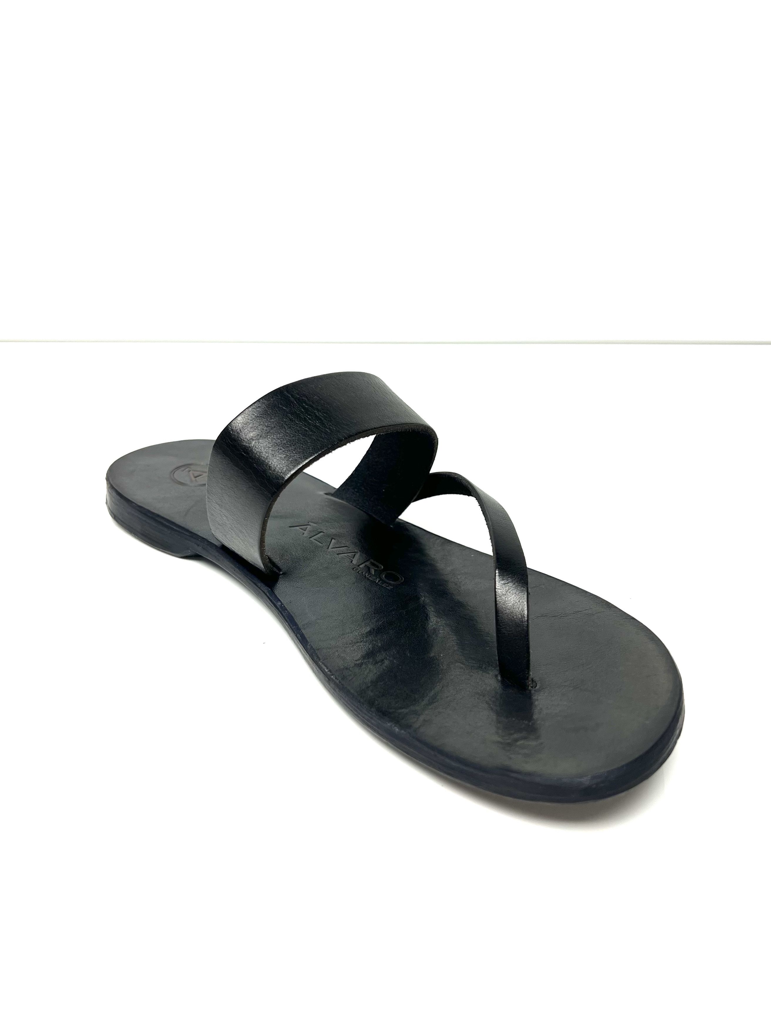 ALVARO GONZALEZ BLEU LEATHER HAND MADE SLIDE / SANDAL