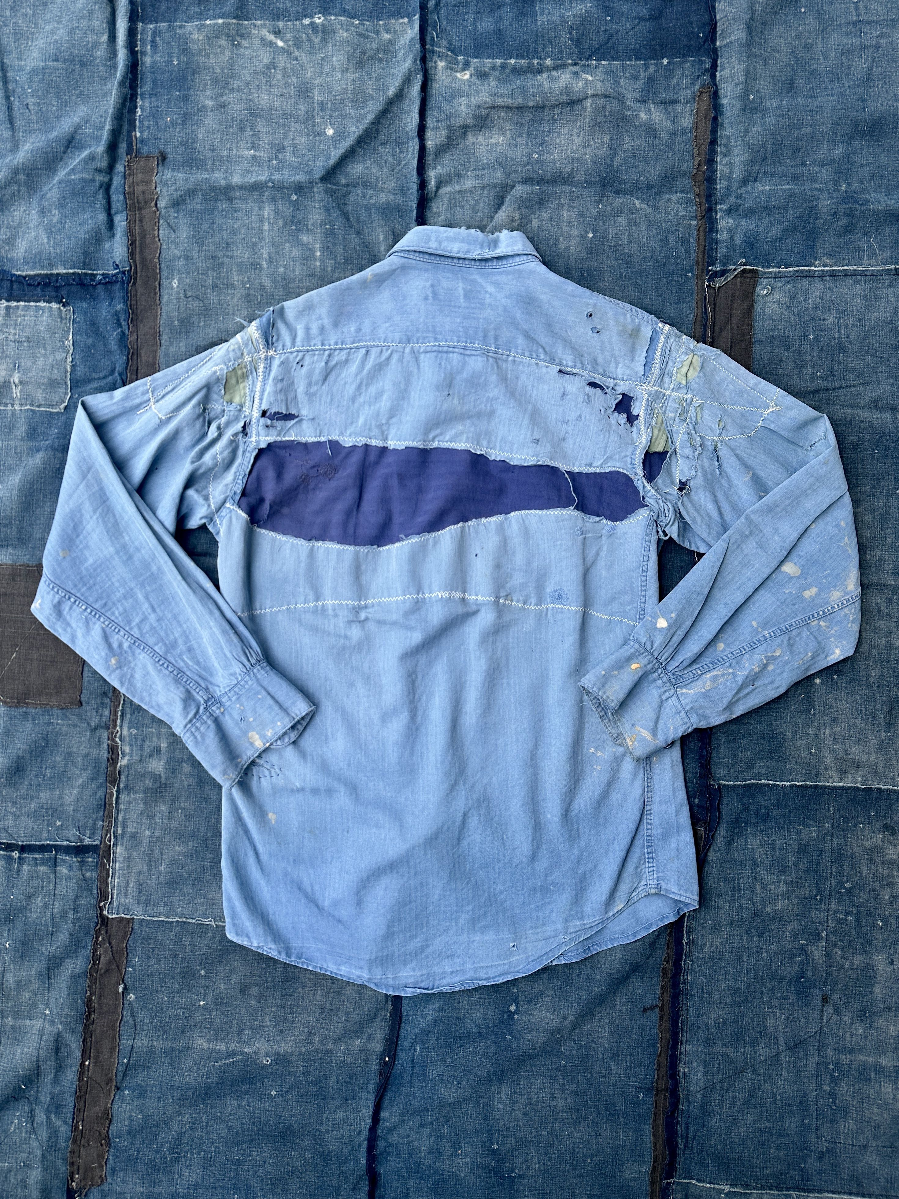 Vintage 40s-50s Herringbone HBT Boro zombie trashed Twill painter Size US M / EU 48-50 / 2 - 3 Thumbnail