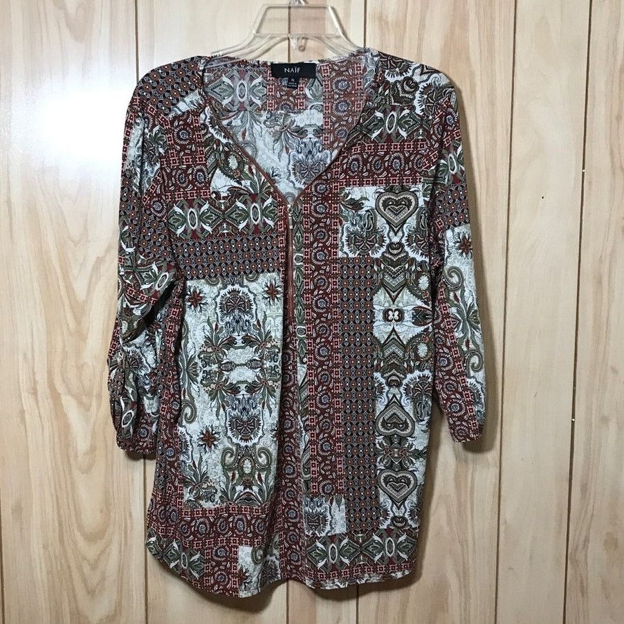 Other Naif Red Paisley Zipper V Neck 3/4 Sleeve Top XL Size XL / US 12-14 / IT 48-50 - 1 Thumbnail