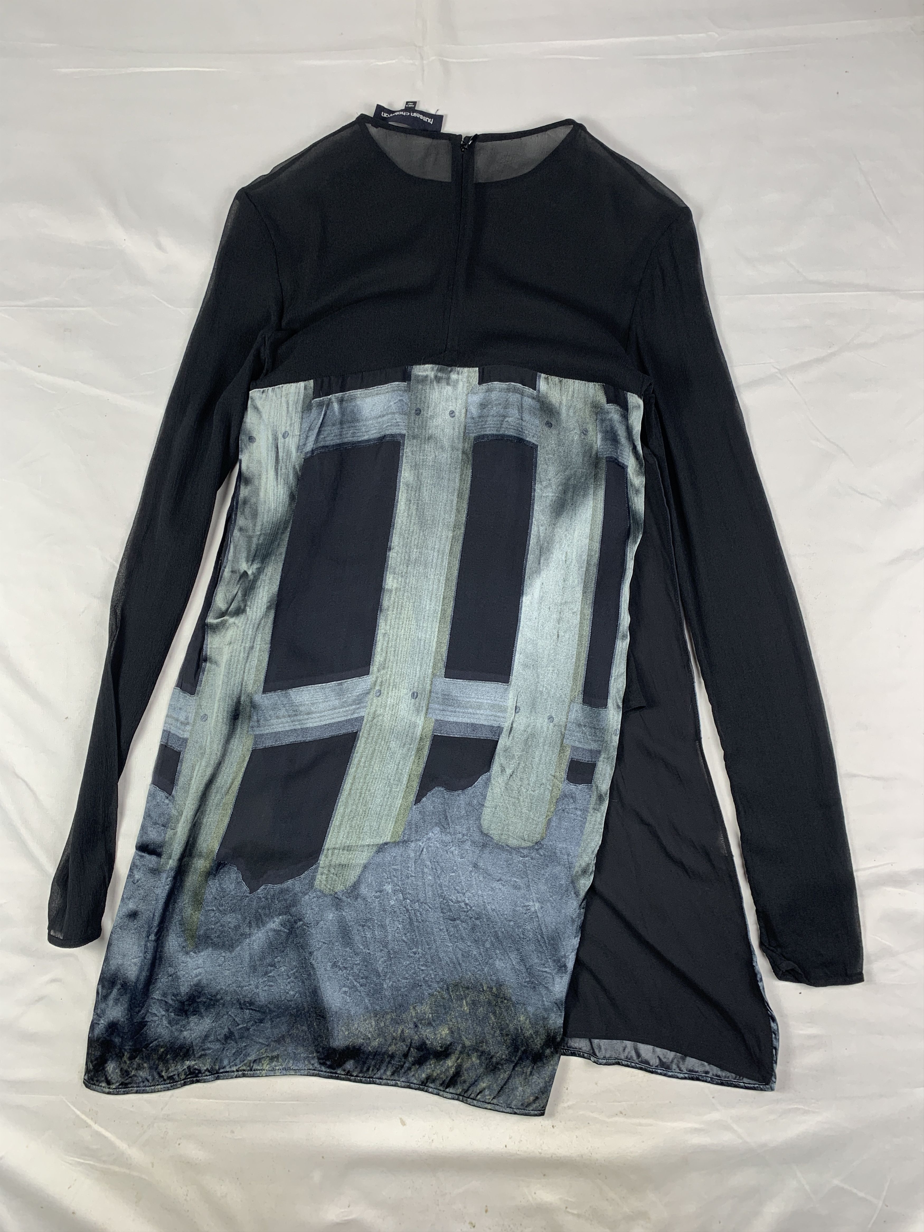 Hussein Chalayan Hussein Chalayan Silk Overlay Graphic Mesh Mini Dress (M) Size M / US 6-8 / IT 42-44 - 3 Thumbnail