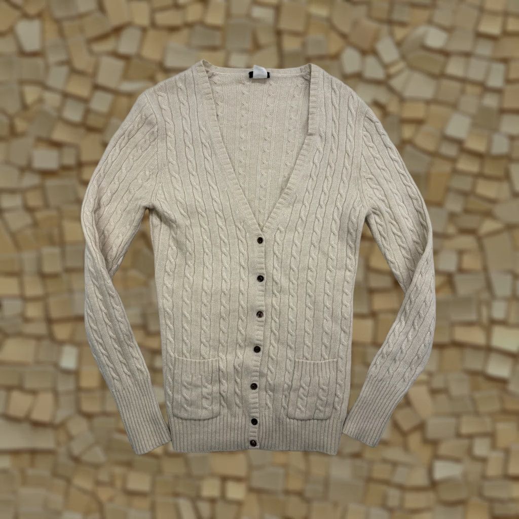 J.Crew VINTAGE J.CREW Cardigan Womens M Cable Knit Cream Beiges Wool Angora Cashmere V-Neck 90s Preppy Size M / US 6-8 / IT 42-44 - 1 Thumbnail