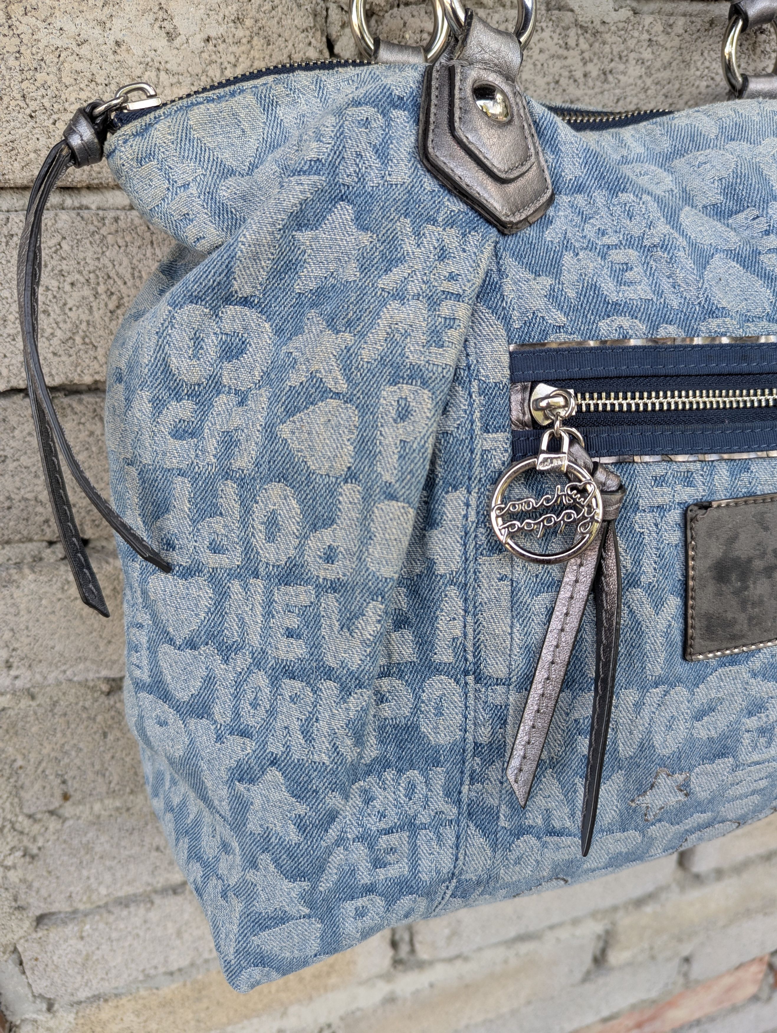 Coach Coach Poppy Blue Denim Word Block Tote Bag | Grailed