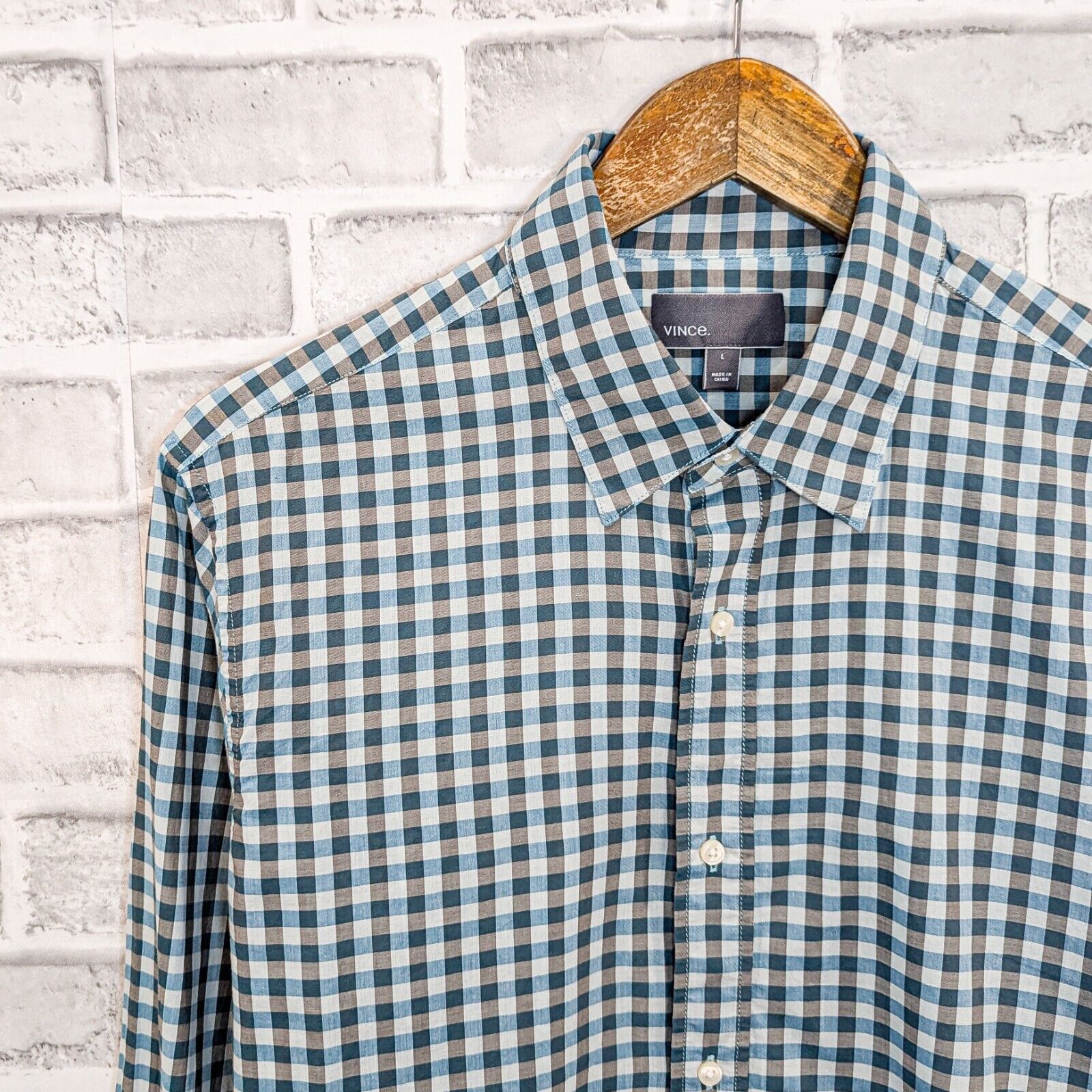 Vince VINCE Cotton Button up Shirt in Blue Gray gingham check Size US L / EU 52-54 / 3 - 5 Thumbnail