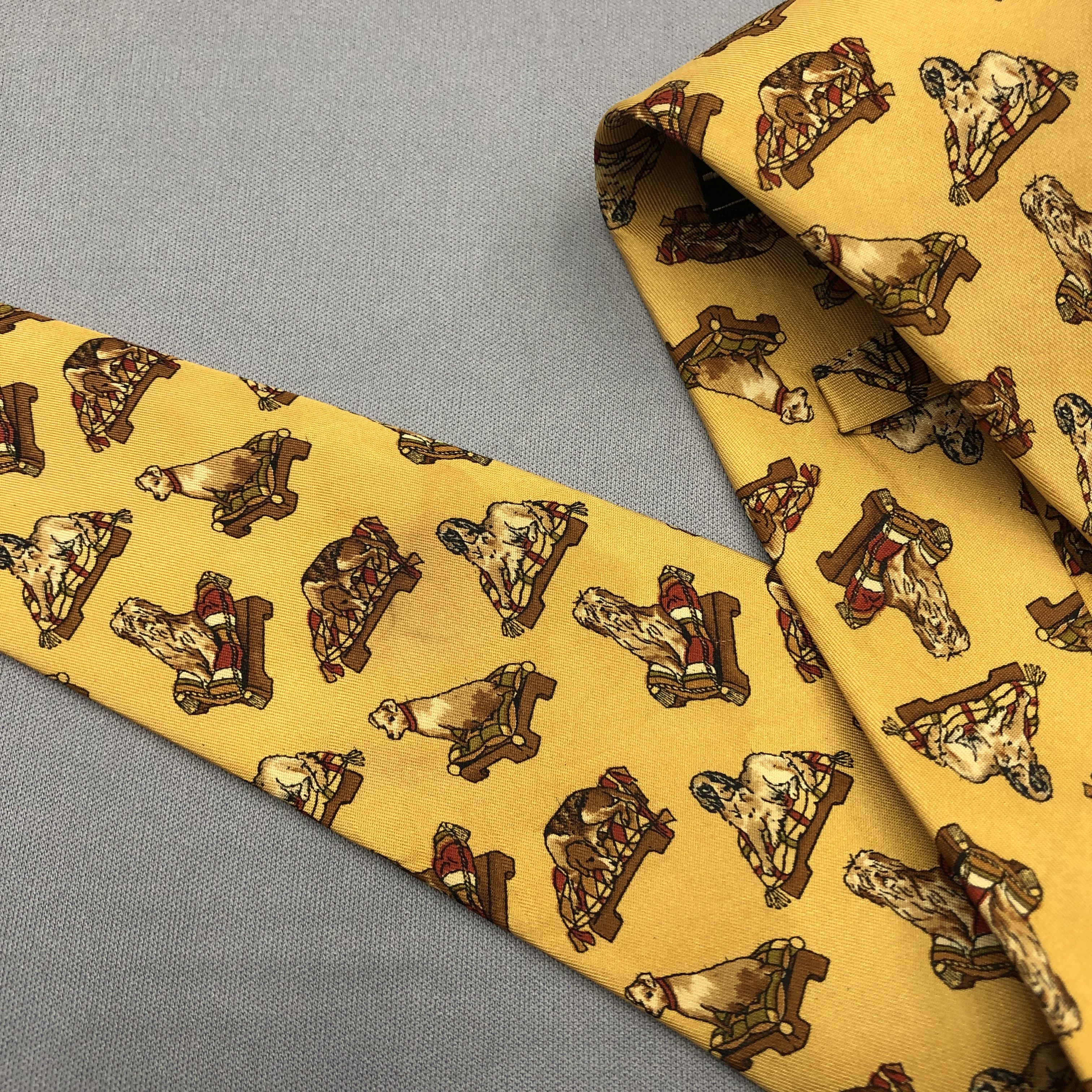 Salvatore Ferragamo Vintage Salvatore Ferragamo SILK Necktie Dogs Motif Cravate Size ONE SIZE - 10 Thumbnail