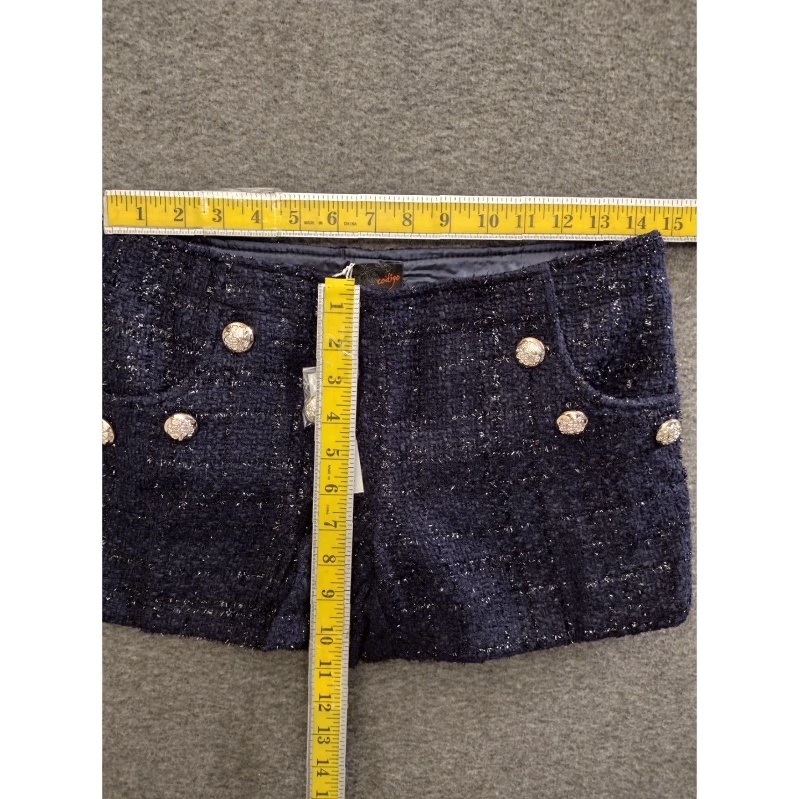 Vintage Codigo Skort Shirt Womens Blue S Tweed Sparkly Zip 90s Casual Short Rise Mid Polyester Size 28" / US 6 / IT 42 - 4 Thumbnail