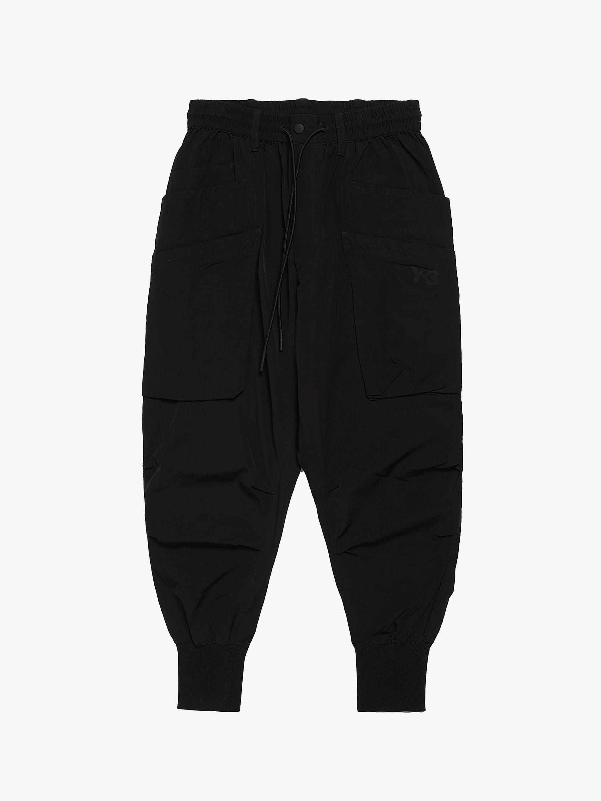 image of Y 3 Black Laced Cargo Logo Printed Viscose Sweatpants, Men's (Size 27)