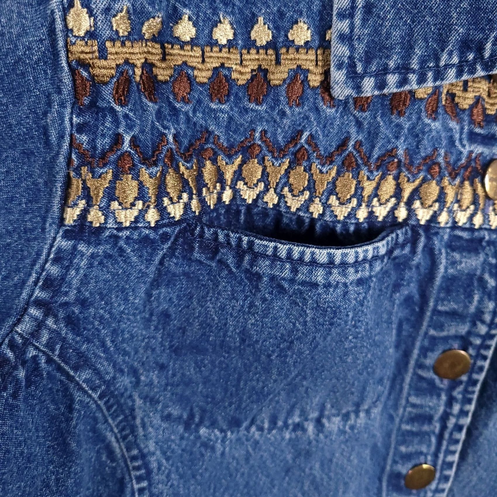 Denime NorthCrest Button Up Denim Jacket Shirt Women's Large Embroidered Collared Size L / US 10 / IT 46 - 6 Thumbnail