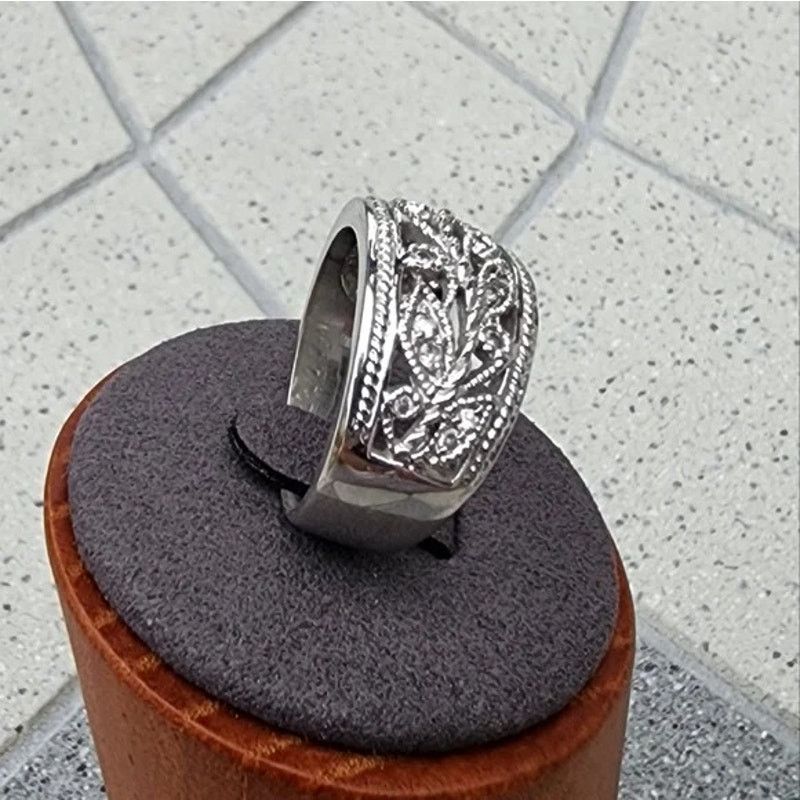 Designer RSC Silver Filigree Vine Floral Crystal Openwork Dome Ring Size ONE SIZE - 2 Thumbnail