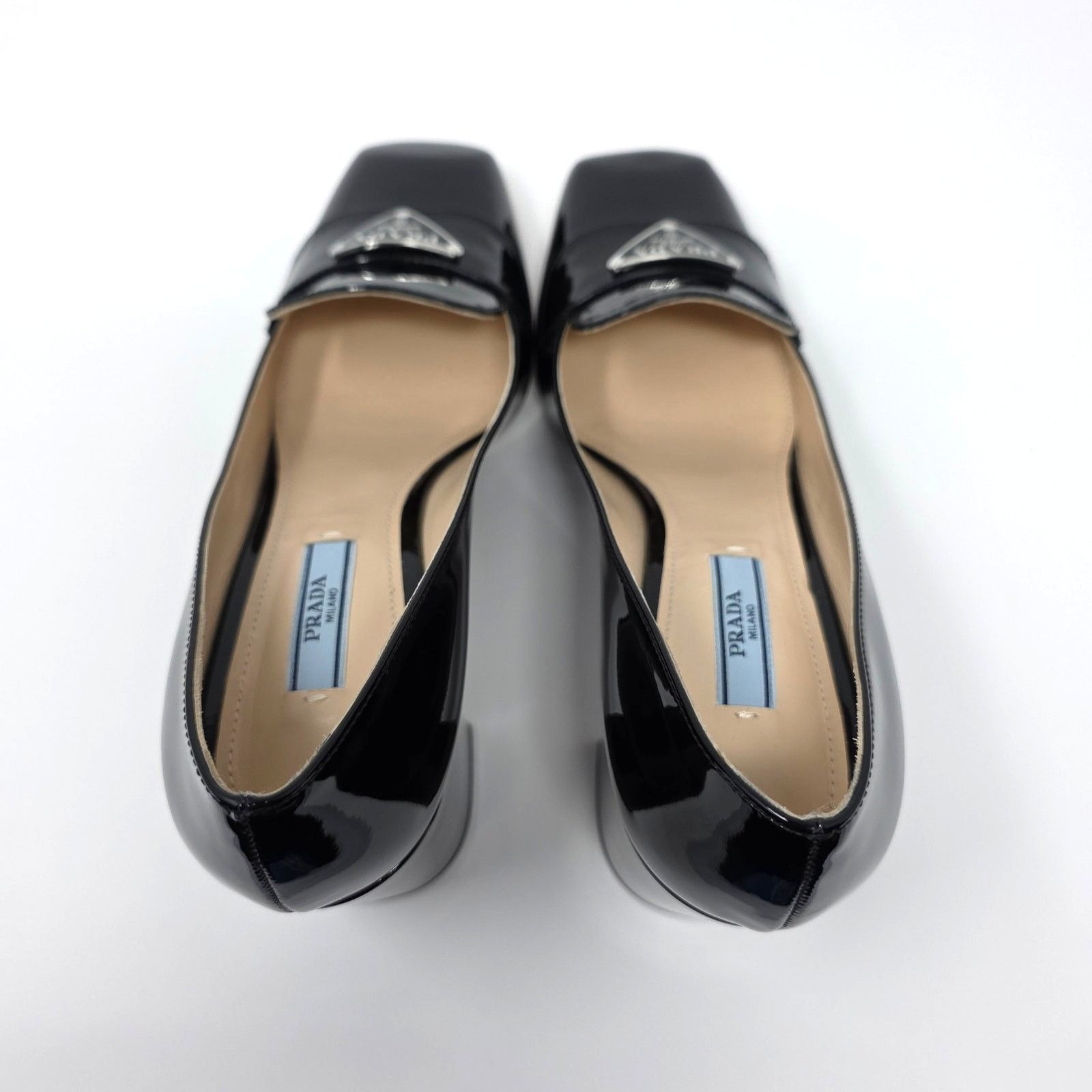 Prada Prada Square Toe Patent Loafer Pumps Black Logo 37 Size US 7 / IT 37 - 8 Thumbnail