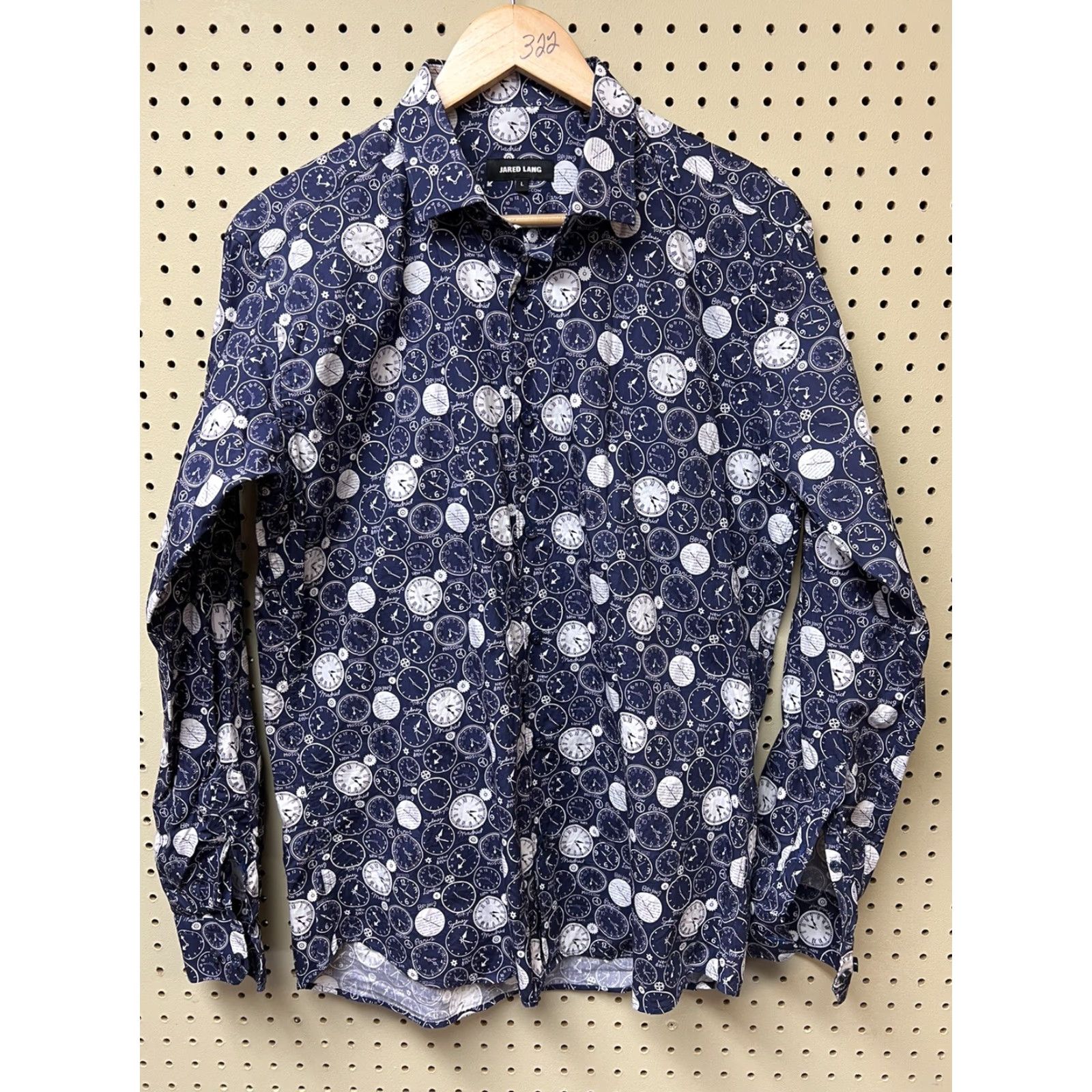 Jared Lang Jared Lang Shirt Men L Long Sleeve Button-Up Navy Geometric Clocks Casual Business Gift/Workwear Mens Size US L / EU 52-54 / 3 - 2 Thumbnail