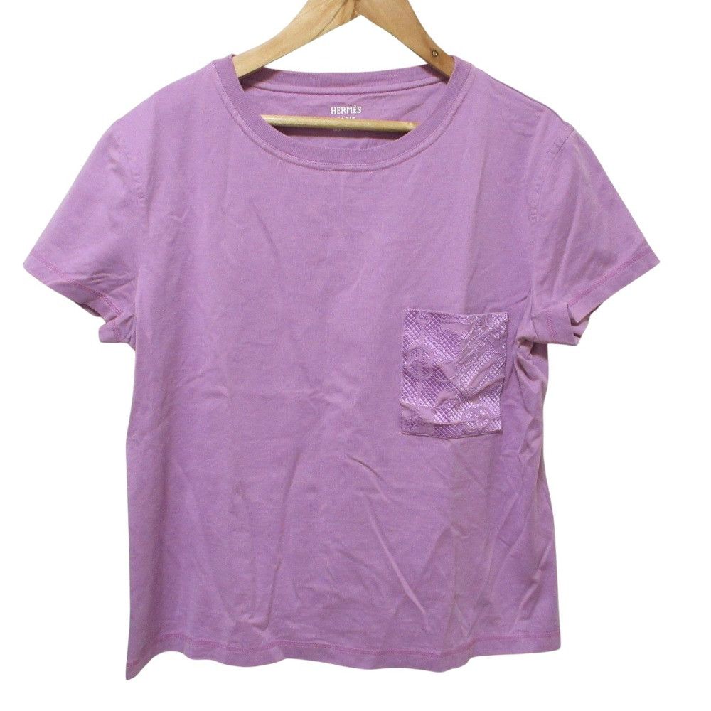 Hermes Hermes Hermes Embroidered Pocket Cotton T Shirt Textile T-Shirts 2E4611DUB DUTY FREE for USA Size ONE SIZE - 1 Thumbnail
