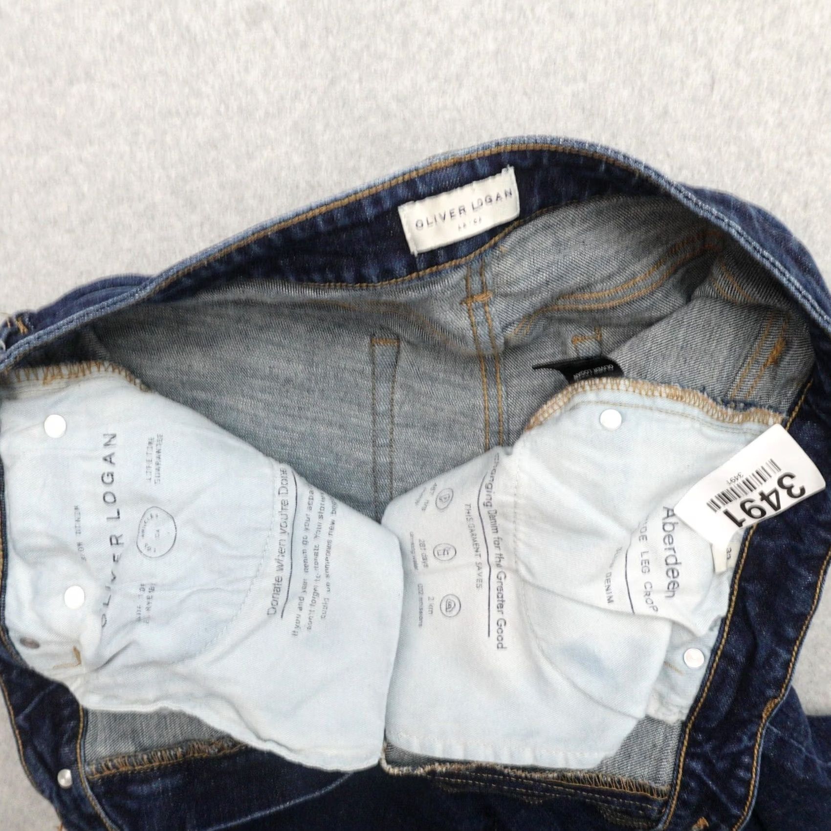 Olive Oliver Logan Jeans Womens 33 (33X26) Aberdeen Wide-Leg Crop Dark Wash Blue 33 Regular Size 24" / US 00 / IT 34 - 4 Thumbnail
