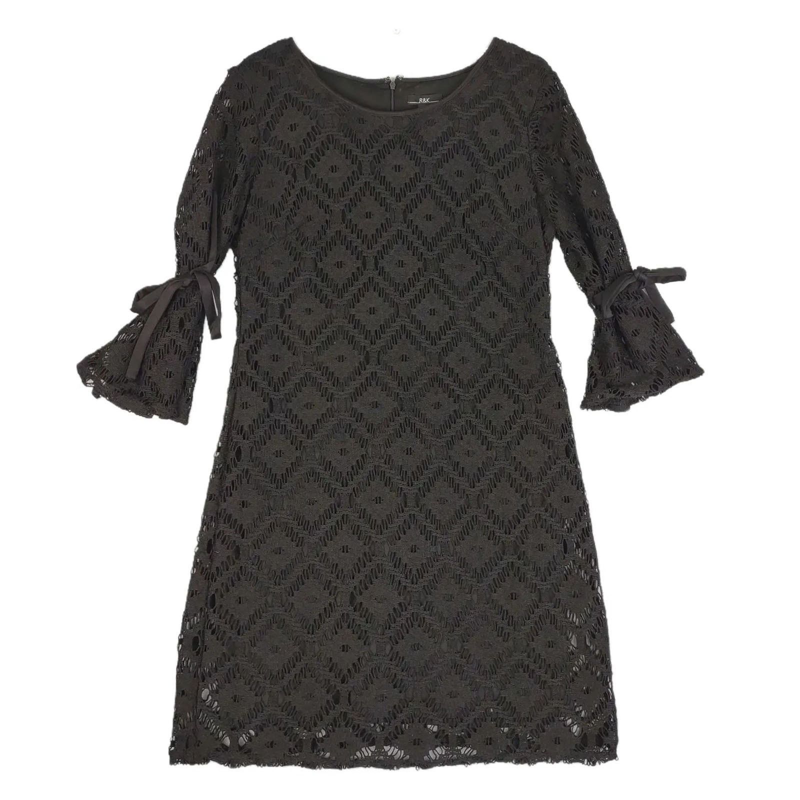 Other R&K Sz 10 Black Geometric Lace Tied Bell Sleeve Shift Dress Size L / US 10 / IT 46 - 1 Thumbnail