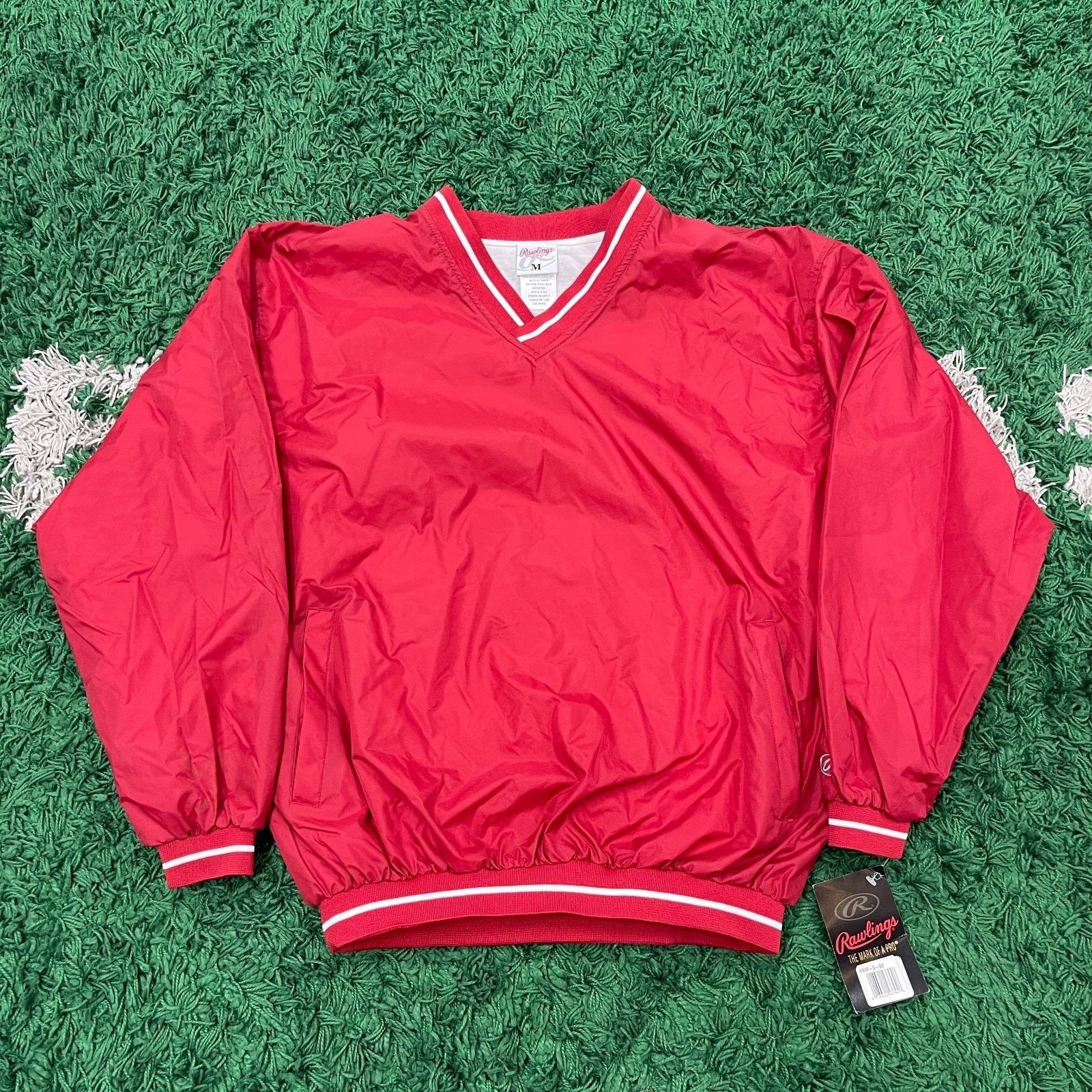 Vintage Vintage New Rawlings Pullover Warm Up Jacket Red Medium Size US M / EU 48-50 / 2 - 1 Thumbnail