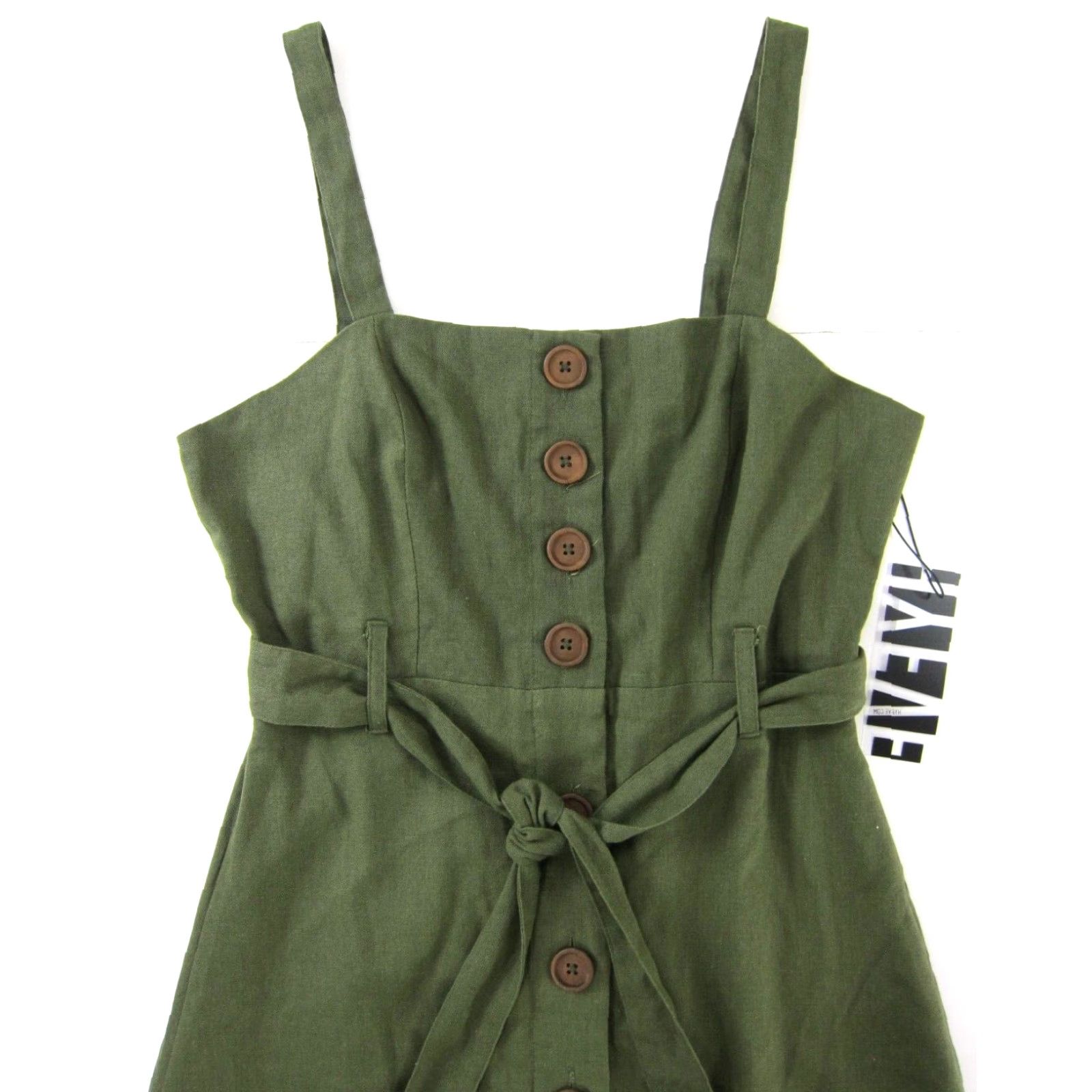 Vintage NWT HYFVE Army Olive Green Linen Cotton Button Down Belted Tank Sun Dress M Size M / US 6-8 / IT 42-44 - 5 Thumbnail