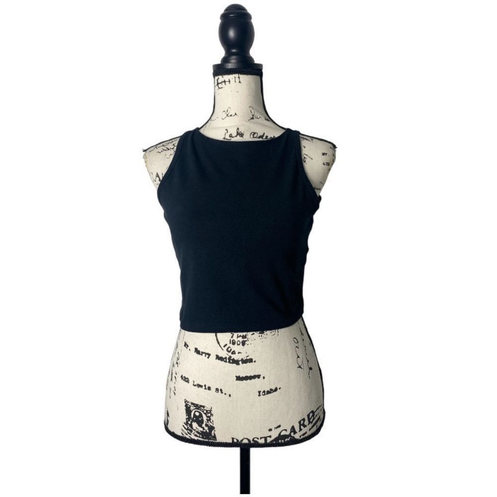 Forever 21 Forever 21 Black Ribbed High Neck Crop Tank Top - Size L Size L / US 10 / IT 46 - 1 Thumbnail