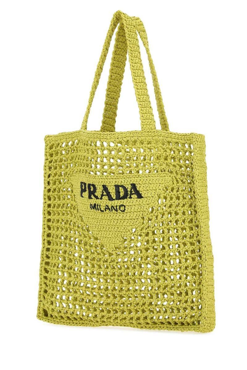 Prada triangle-logo raffia Crochet tote bag in acid green Size ONE SIZE - 2 Thumbnail