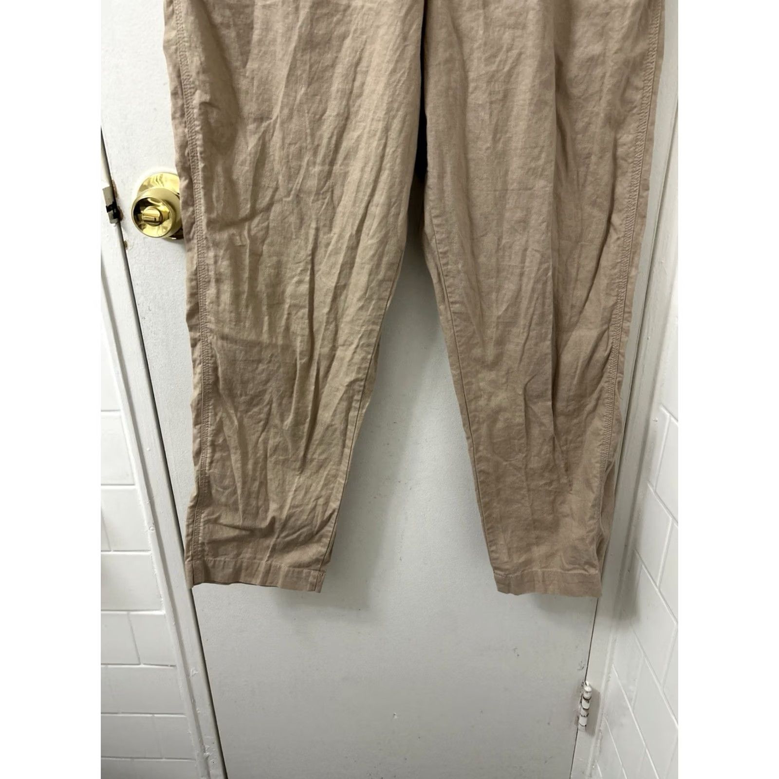 Uniqlo Uniqlo Pants Womens L 27L Tan Tapered Relaxed Elastic Waist Linen Cotton Casual Travel Size 36" / US 14 / IT 50 - 3 Thumbnail