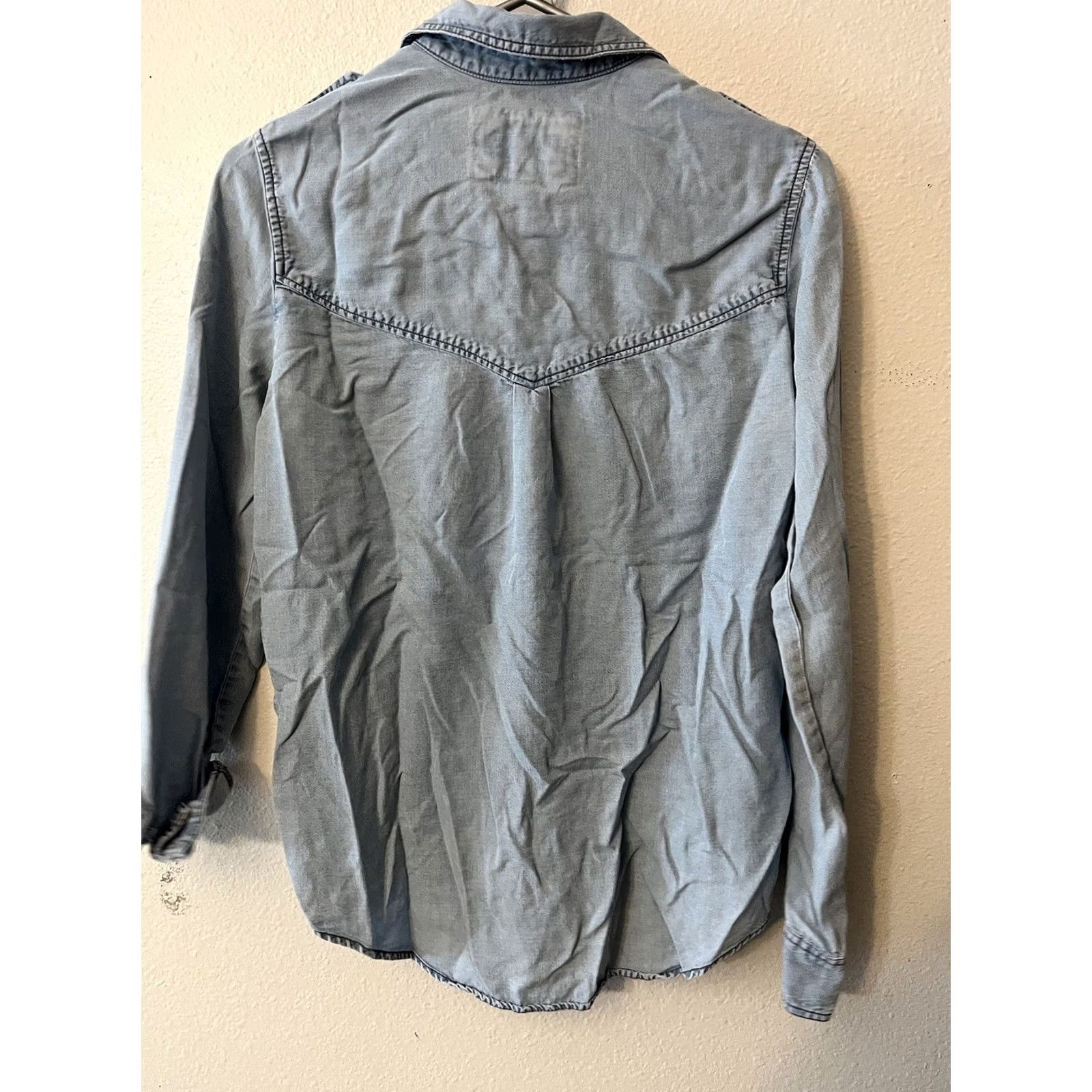 Express Express Shirt Women's XS Blue Button Up Collared Long Sleeve ChMbray Size XS / US 0-2 / IT 36-38 - 3 Thumbnail