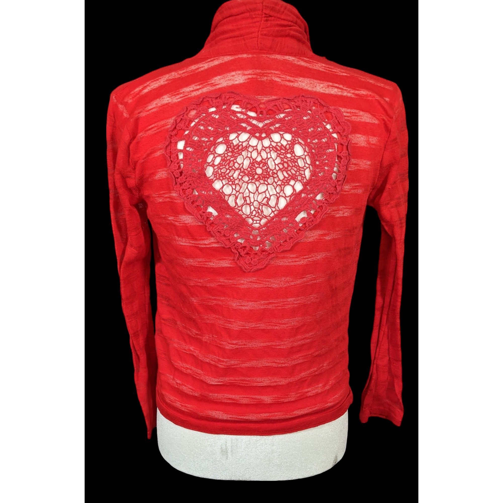 Other Y2K Coquette Crochet Heart Back Red Striped Cardigan Size M / US 6-8 / IT 42-44 - 1 Thumbnail