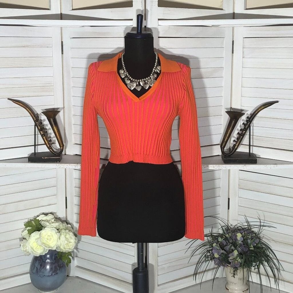 PrettyLittleThing PrettyLittle Thing pink orange knit cropped top stretchy S Size L / US 10 / IT 46 - 3 Thumbnail