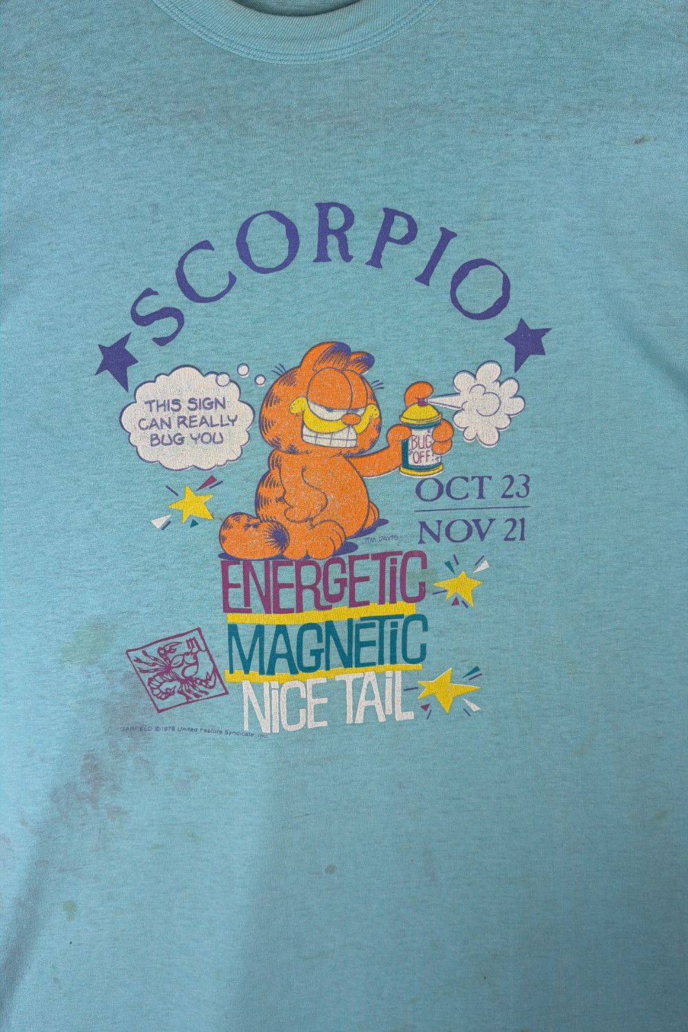 Vintage 1978s Garfield “Scorpio” Zodiac Tee - Boxy Fit, Single Size US L / EU 52-54 / 3 - 5 Thumbnail