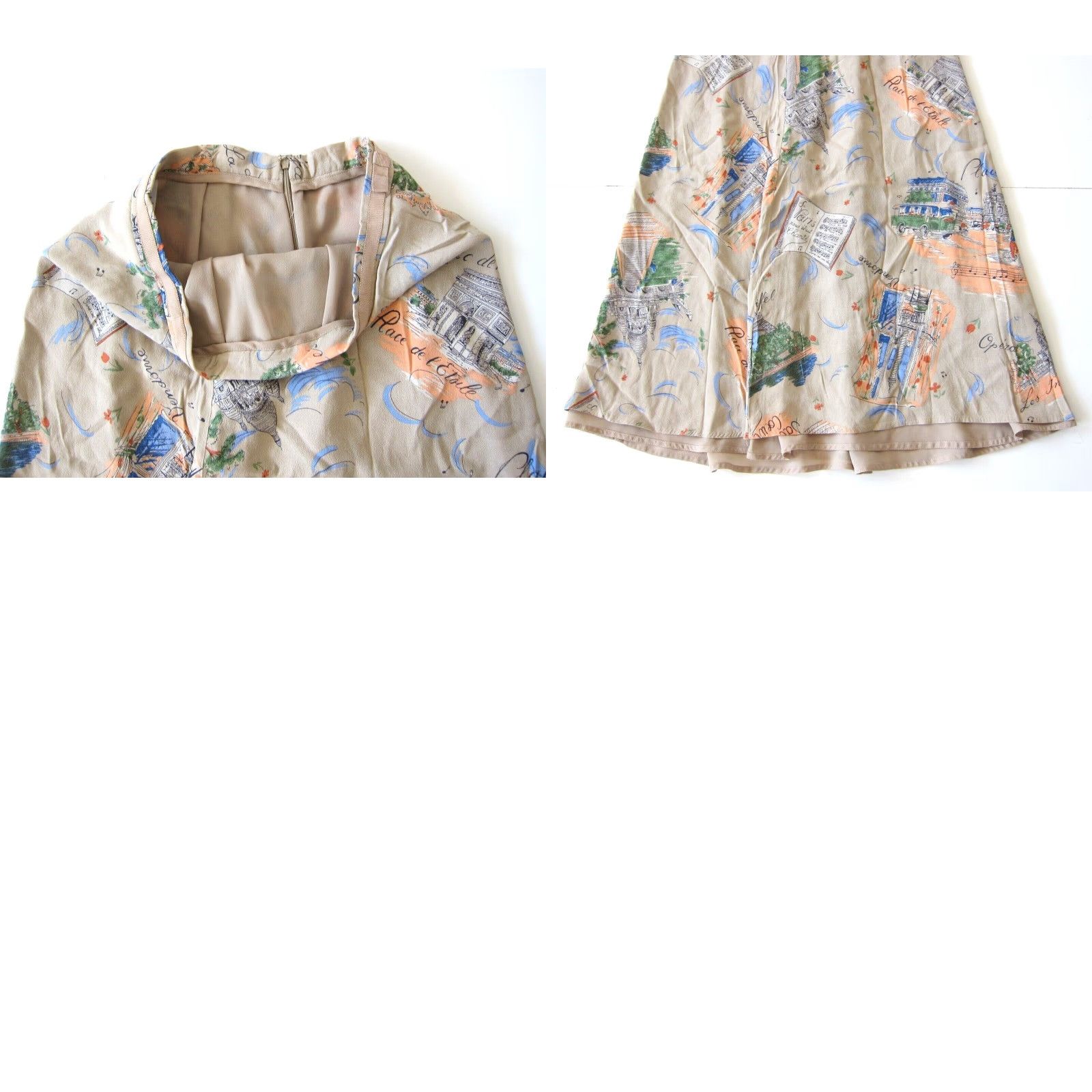 Liz Claiborne Vtg Liz Claiborne Skirt Paris Arc De Triomphe Brown Pink Blue Midi A-Line 10 Womens Zip Measurements 29" Waist 29" Waist to Hem Vintage Size 32" / US 10 / IT 46 - 8 Thumbnail