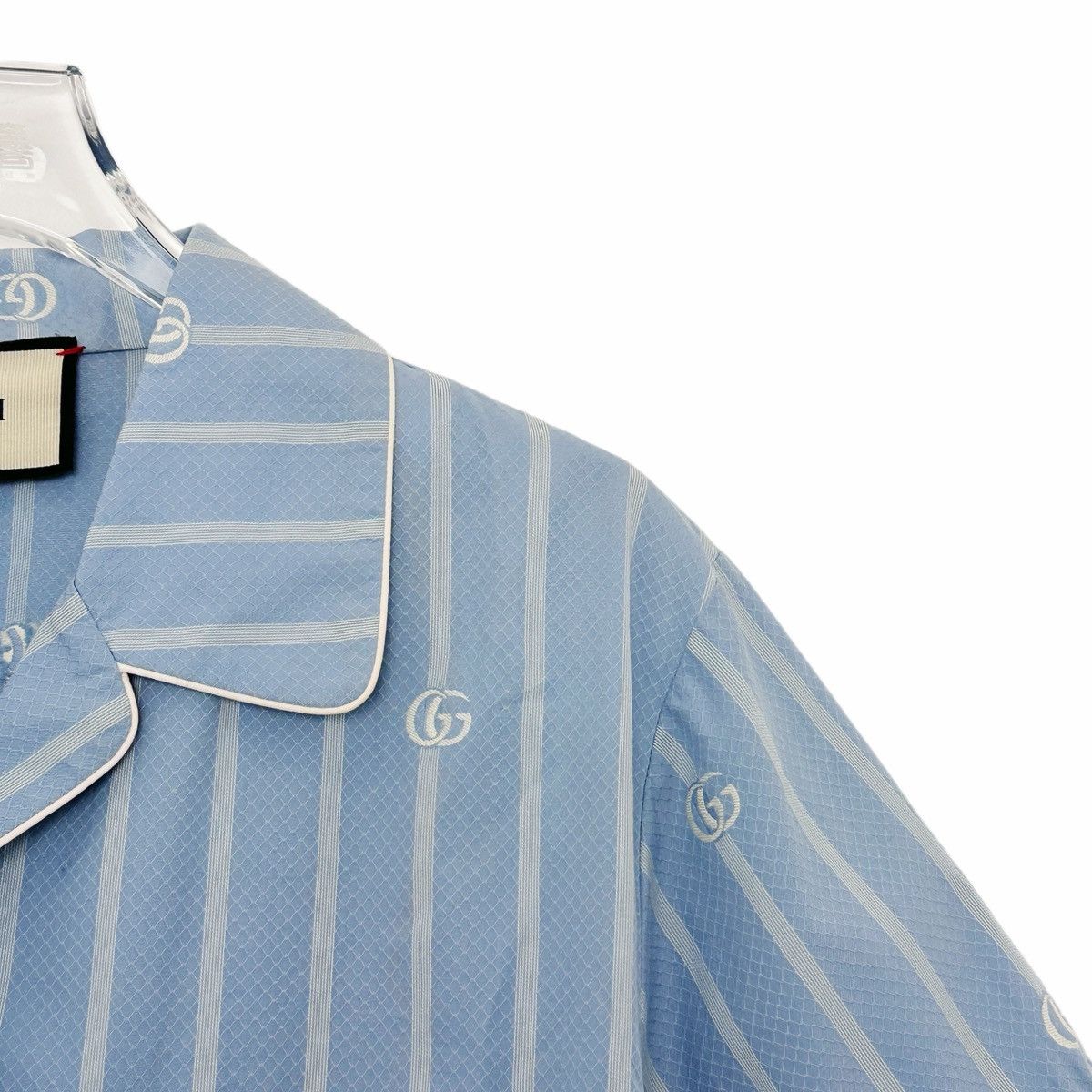 Gucci Gucci Blue and White Striped Cotton Short Sleeve Shirt K26WX Size M / US 6-8 / IT 42-44 - 3 Thumbnail