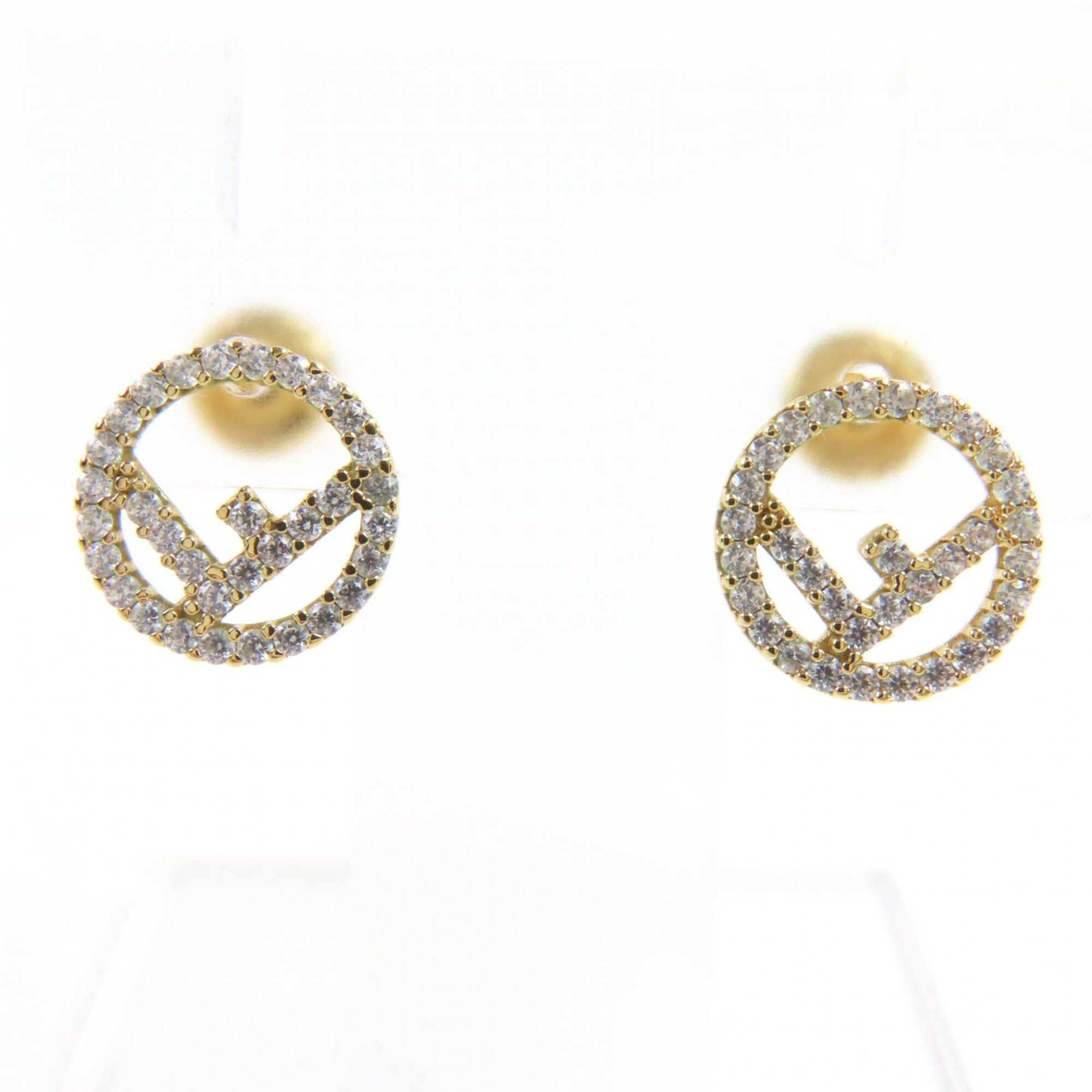 Fendi FENDI F is Fendi earrings with logo and rhinestones, pair, gold silver, box, made in Italy, women's. Size ONE SIZE - 1 Thumbnail