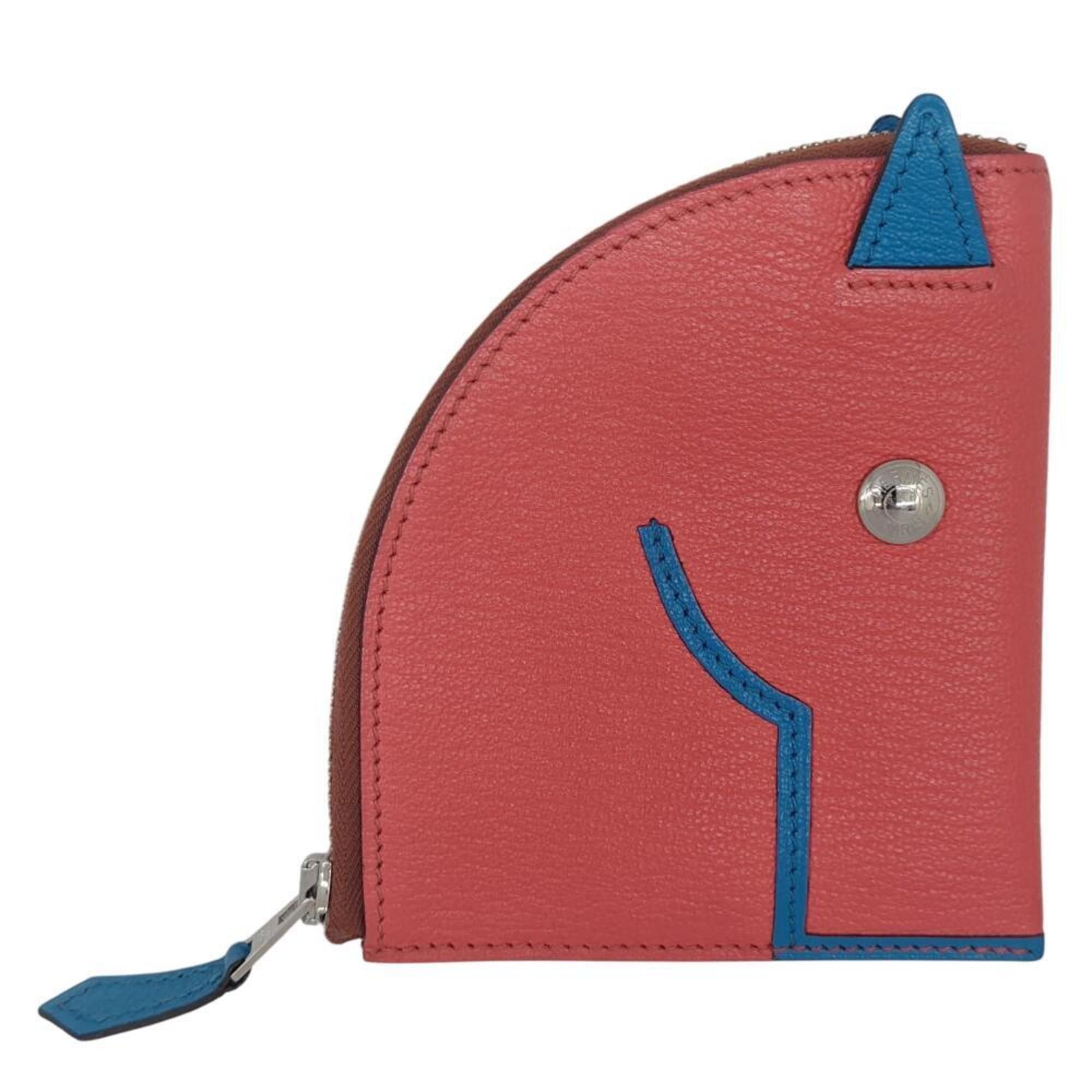 Hermes HERMES Horse Cheval Paddock Chevre Rose Texas Blue Frida Y Engraved Wallet/Coin Case Business Card Holder/Card Pink Women's Size ONE SIZE - 1 Thumbnail