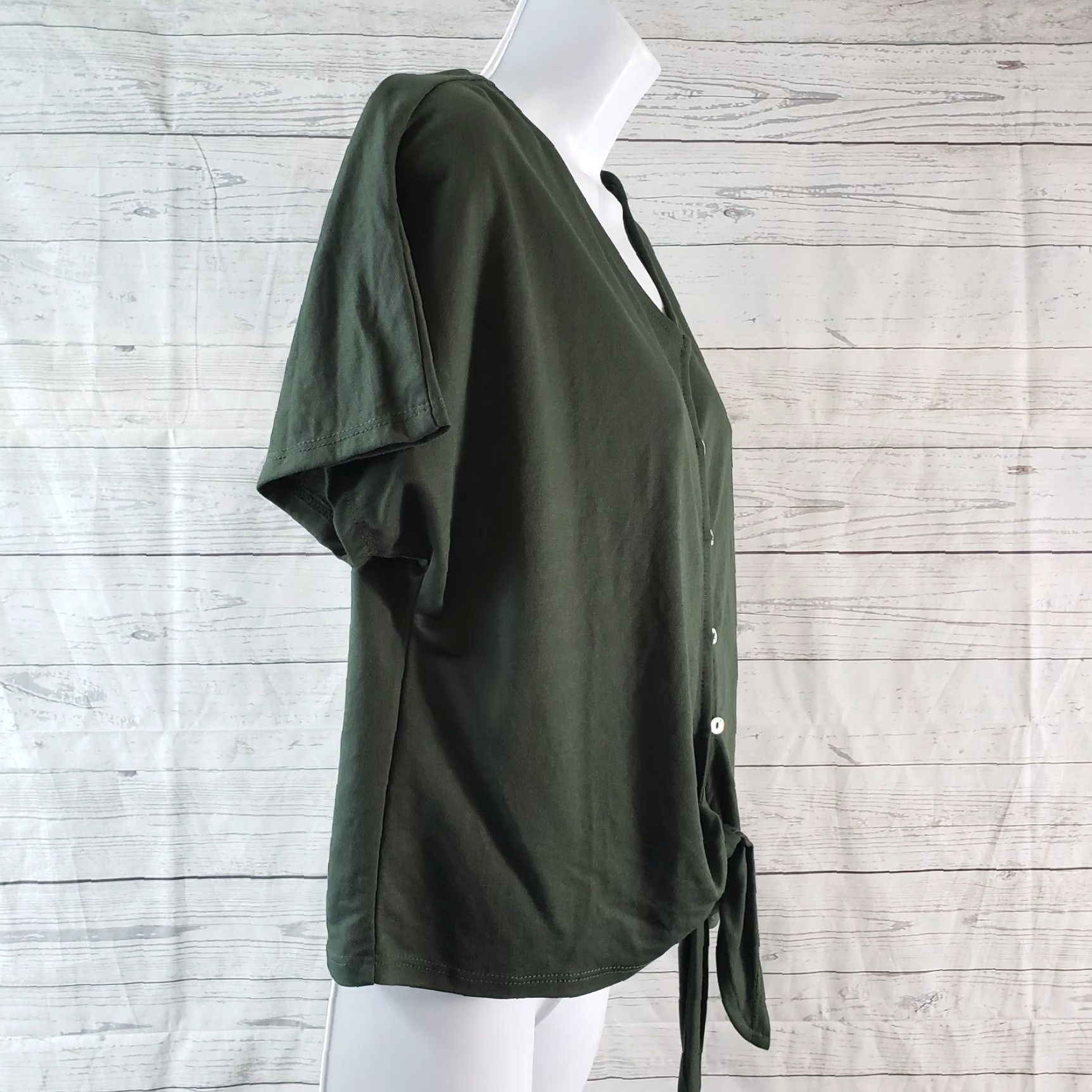 Vintage Papermoon Womens Button Front Top Sz S Green Short Sleeve Cotton Blend Blouse Shirt Womens 90s? Size S / US 4 / IT 40 - 3 Thumbnail