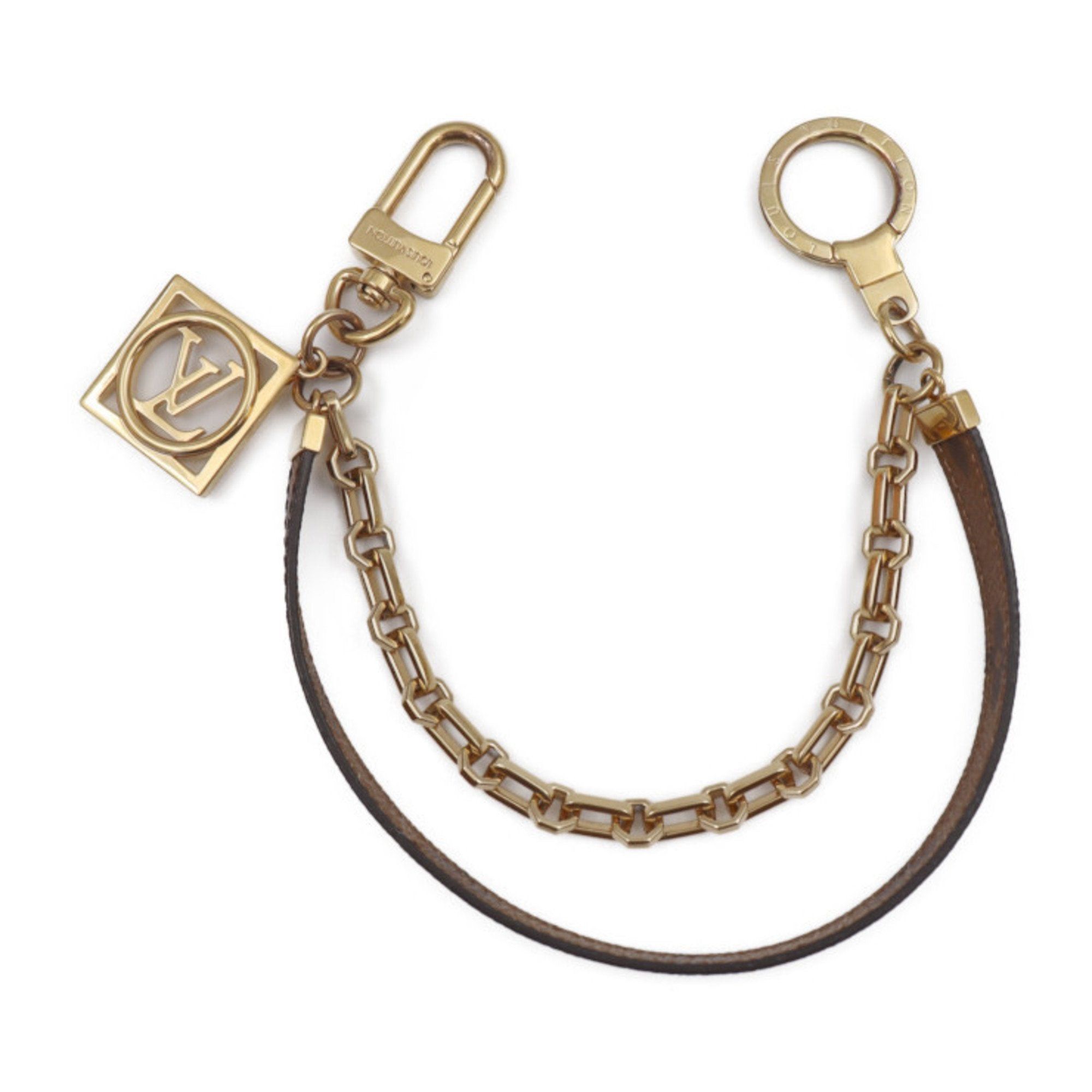 image of Louis Vuitton Chenne Dauphine Keychain M69553 Monogram Reverse Canvas Brown Gold Hardware Key Ring 