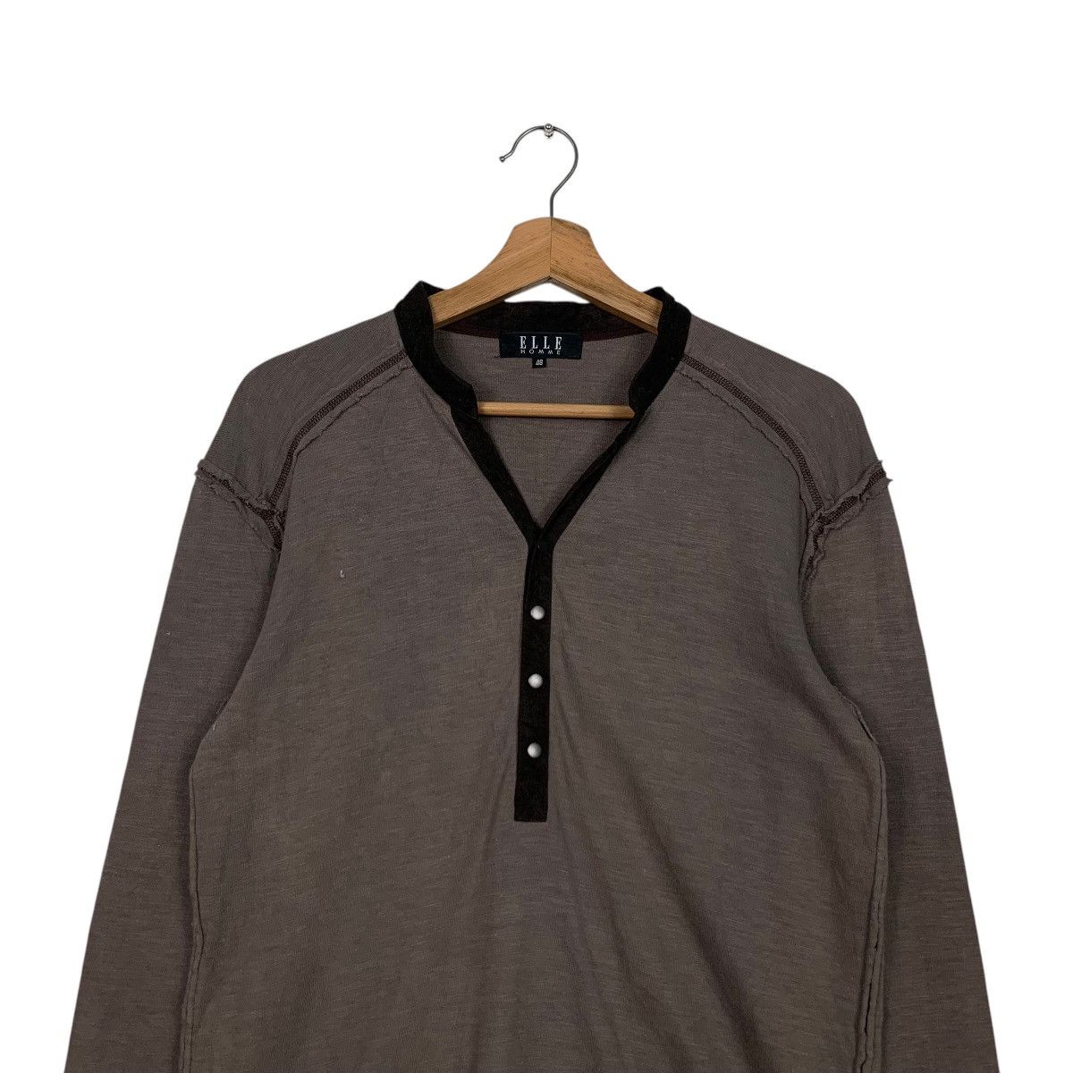 Japanese Brand ELLE HOMME Half Button V Neck Long Sleeve Shirt #2604-C117 Size US M / EU 48-50 / 2 - 2 Thumbnail