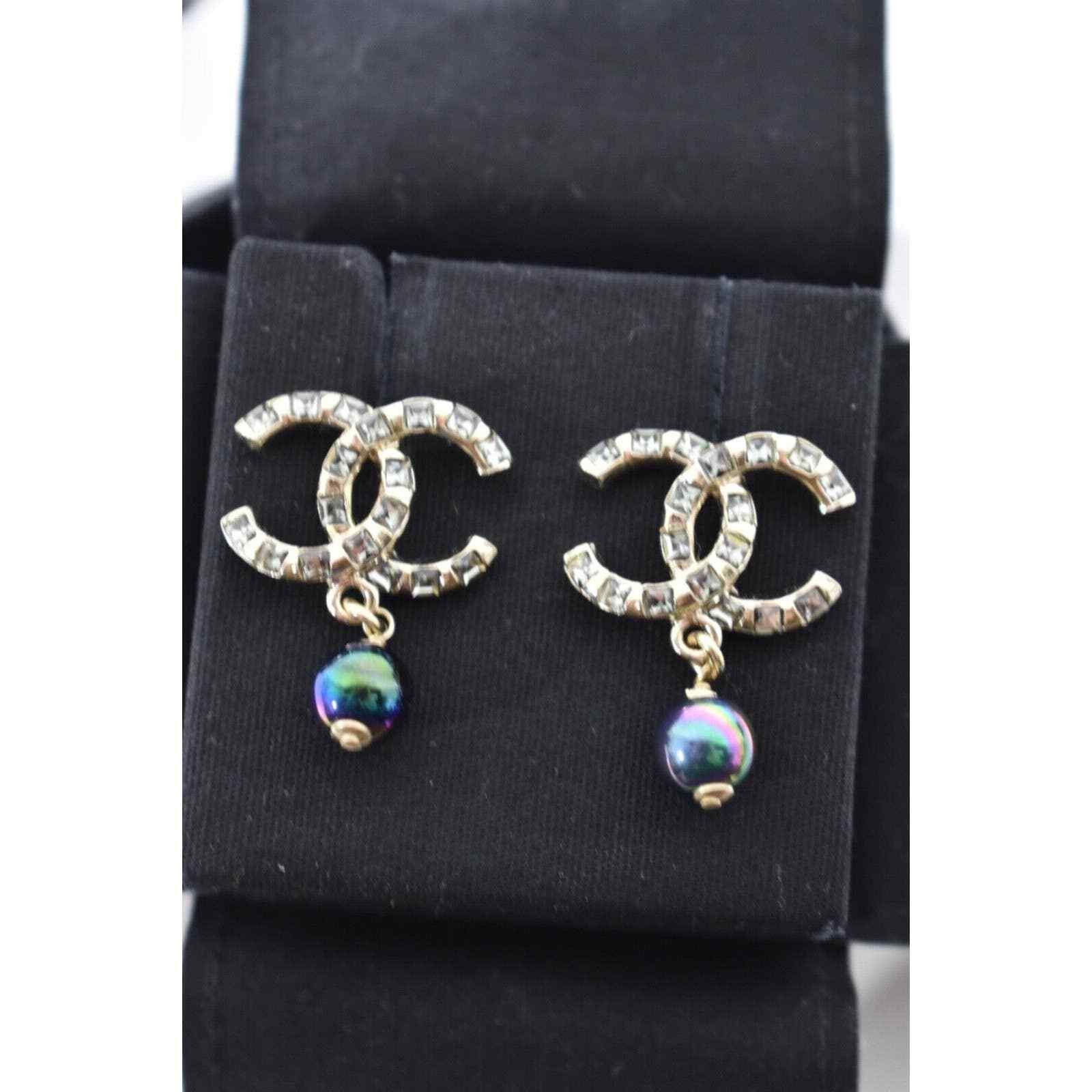 Chanel Chanel Gold Crystal Pearl Purple Statement Stud Earrings Size ONE SIZE - 4 Thumbnail