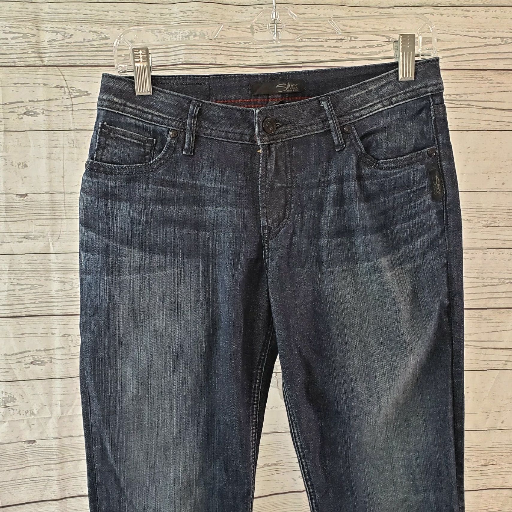 Vintage Silver Womens Avril Capri Jeans Sz 27 Blue Low Rise Dark Wash Denim Cotton Blend Jeans Size 27" / US 4 / IT 40 - 2 Thumbnail