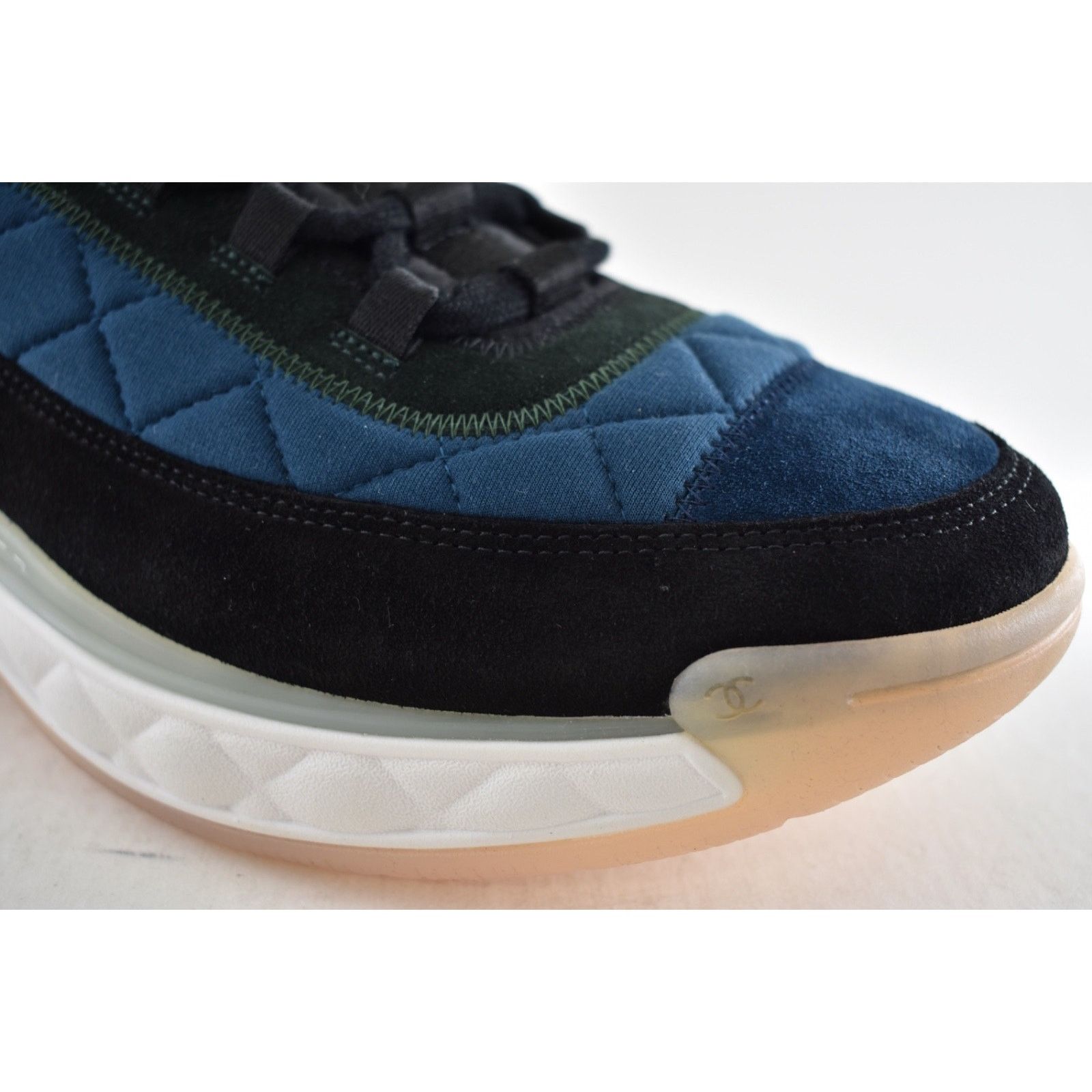 Chanel Mens Blue Green White Black CC Logo Low Top Trainer Sneaker Size US 11 / EU 44 - 6 Thumbnail