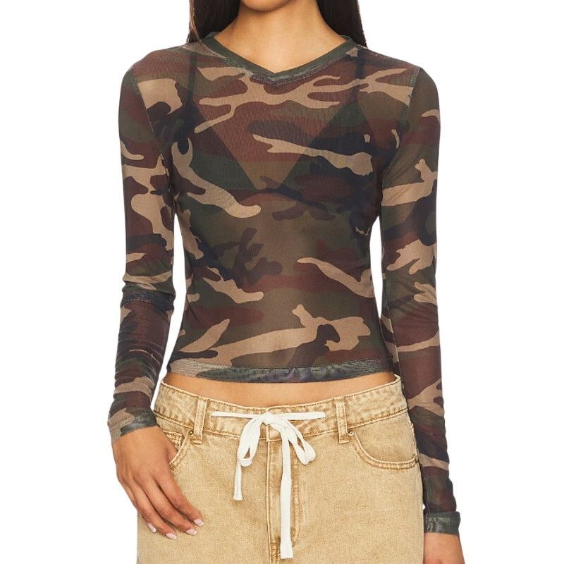 Lioness Lioness The Boulevard Mesh Top in Camo, Size XS Size XS / US 0-2 / IT 36-38 - 1 Thumbnail