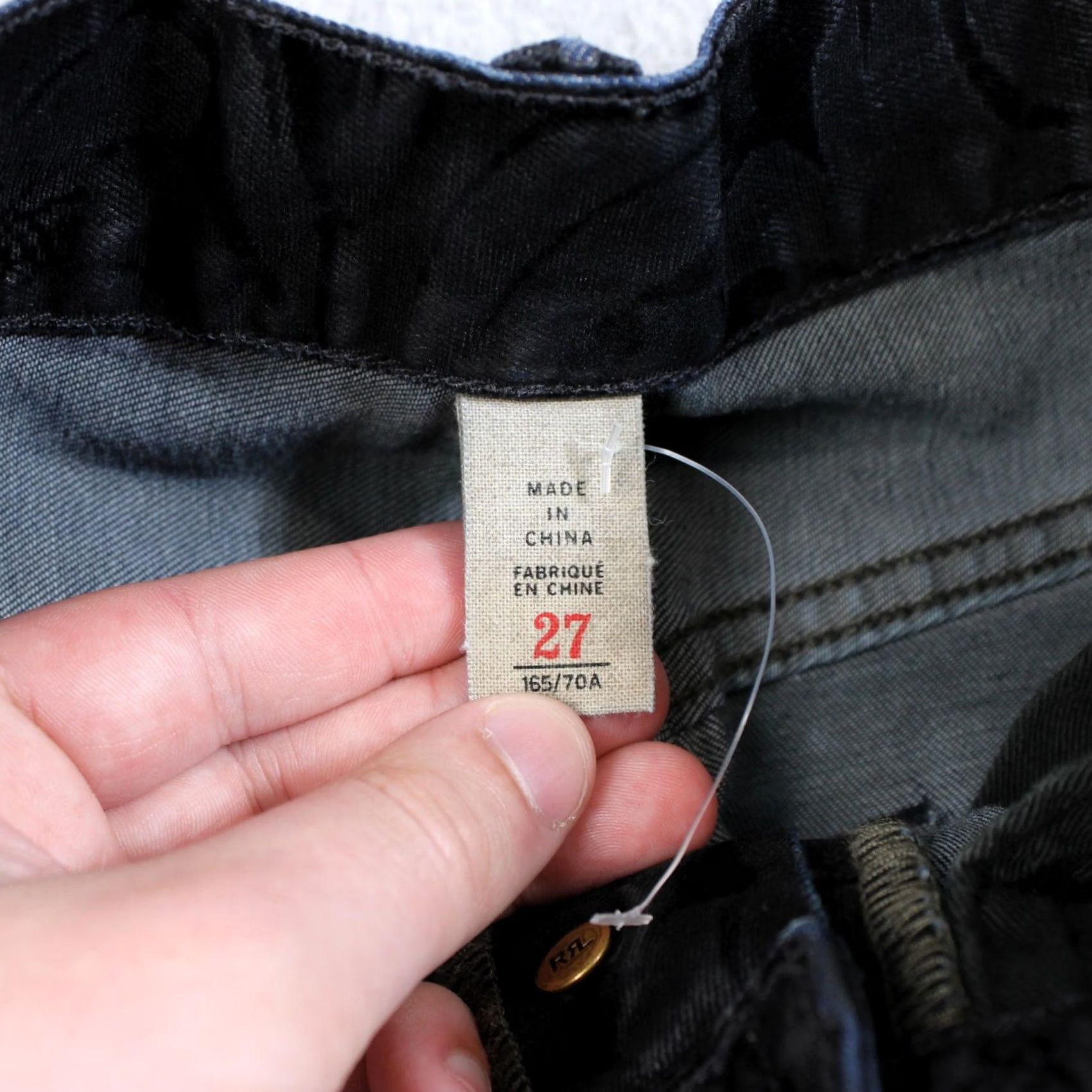 Denime RRL Jeans Women 27 Black Dark Wash Slim Straight Floral Denim Stretch Burn Out Size 27" / US 4 / IT 40 - 3 Thumbnail
