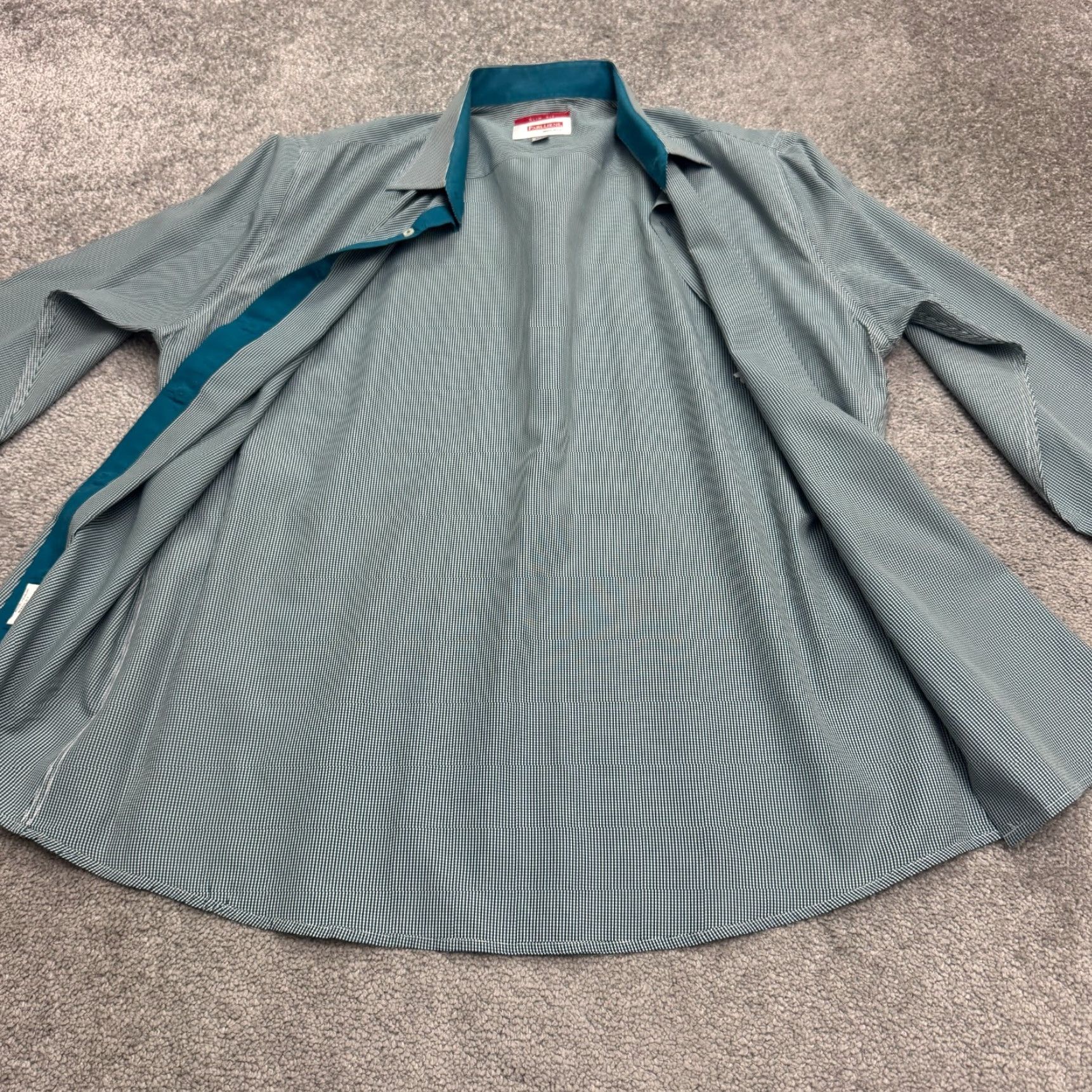 Vintage Parllieni Dress Shirt Mens 17.5 Green Gingham Cotton Blend Long Sleeve Work Casual Size 46R - 3 Thumbnail