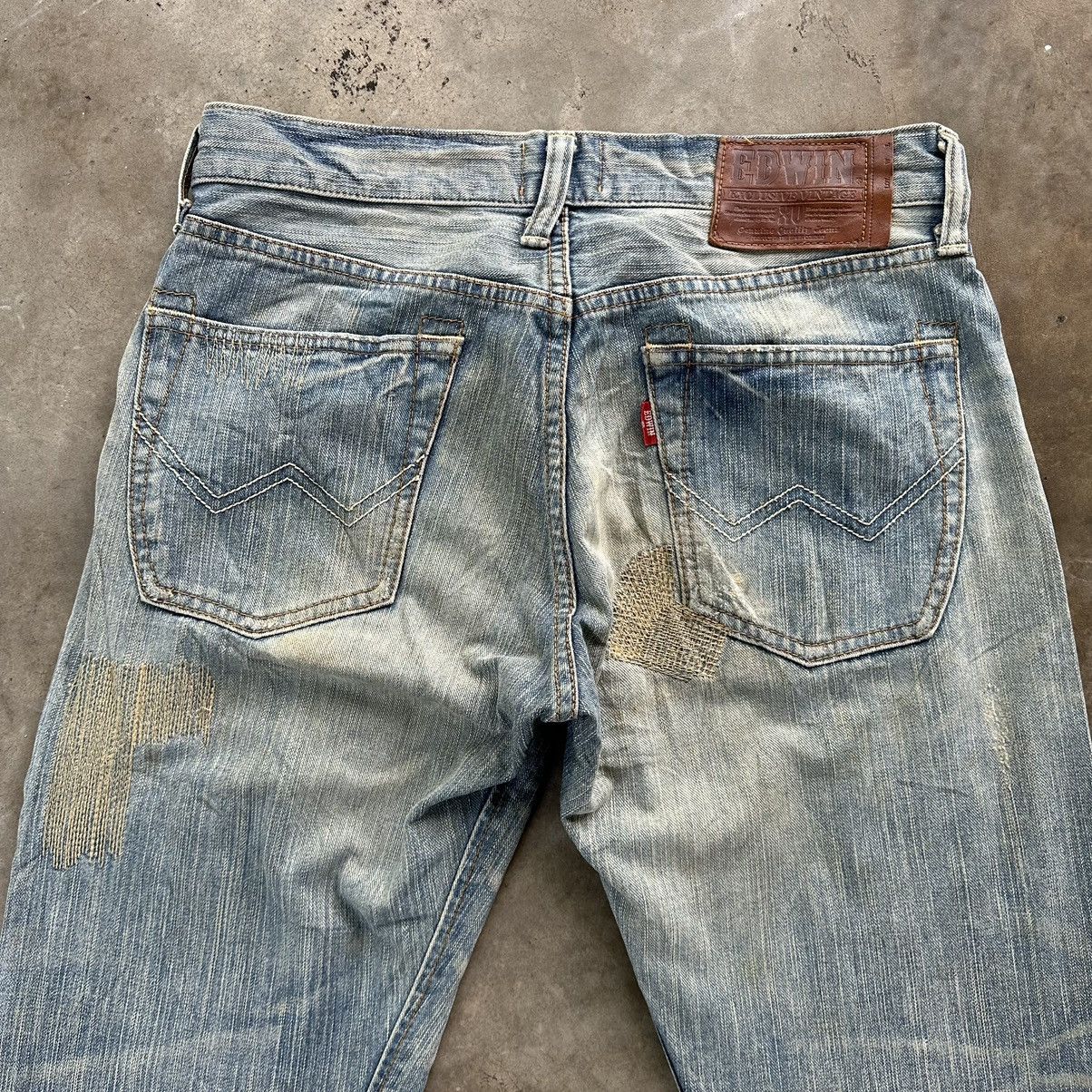 Japanese Brand Vintage 💥 Edwin Patchwork Faded Rusty Denim Jean Pant Faded Size US 32 / EU 48 - 11 Thumbnail