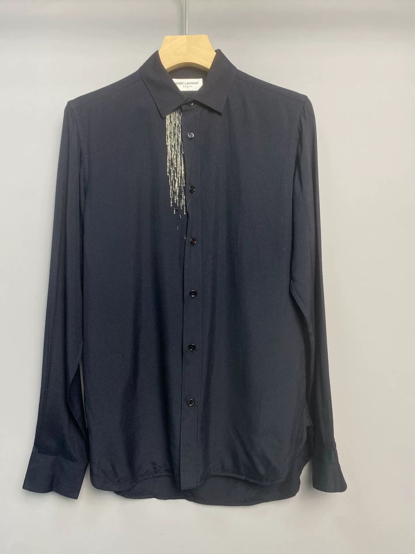 Saint Laurent Paris Saint Laurent Dark Blue Chain Detail Shirt Size US XXS / EU 40 - 1 Thumbnail