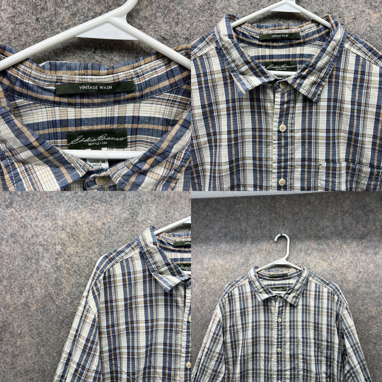 Eddie Bauer VINTAGE Eddie Bauer Shirt Men 2XL Button-Down Plaid Blue Beige Col l ar-S sade? Size 48R - 8 Thumbnail