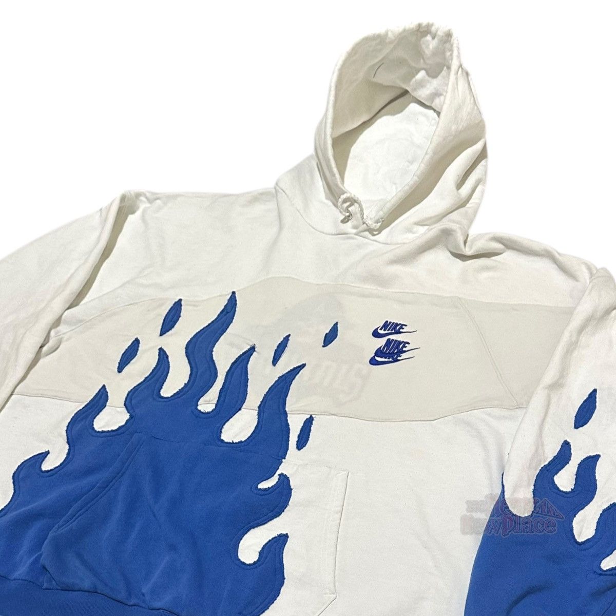 Nike White Pirate BLUE Flame “BlueSea” 598 Hoodie Reworked Size US XXL / EU 58 / 5 - 5 Thumbnail