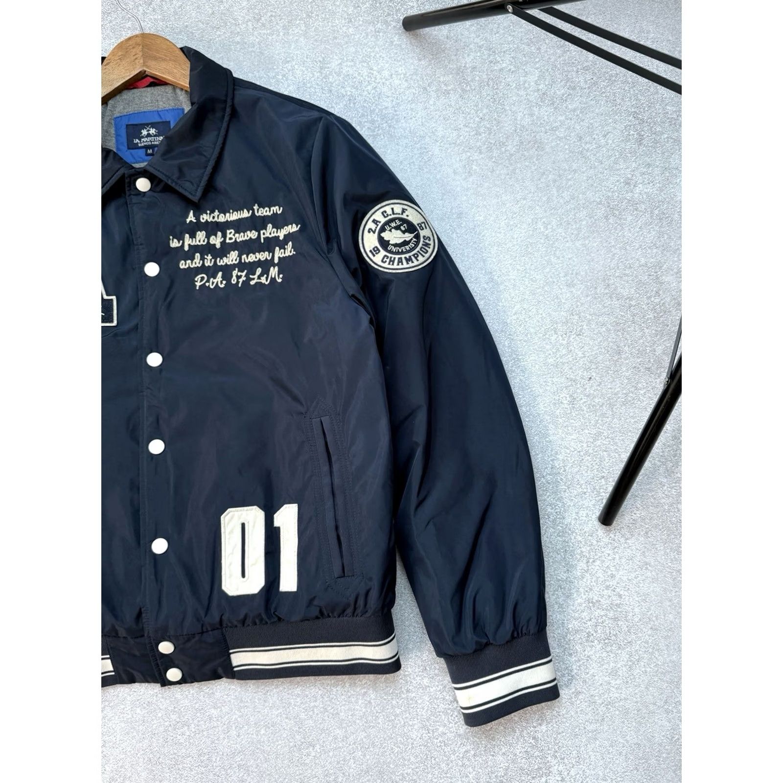 La Martina VINTAGE La Martina Racing Bomber Jacket Men’s Size M Blue Britain Flag 01 Champion Mens Size US M / EU 48-50 / 2 - 6 Thumbnail
