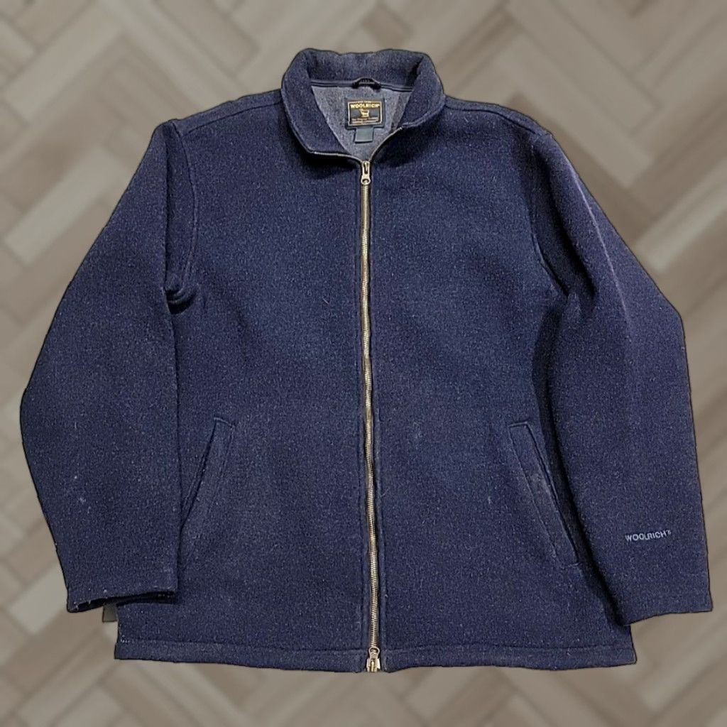 VINTAGE Woolrich Full-Zip Jacket Men M Deep Navy Wool 5869 80s