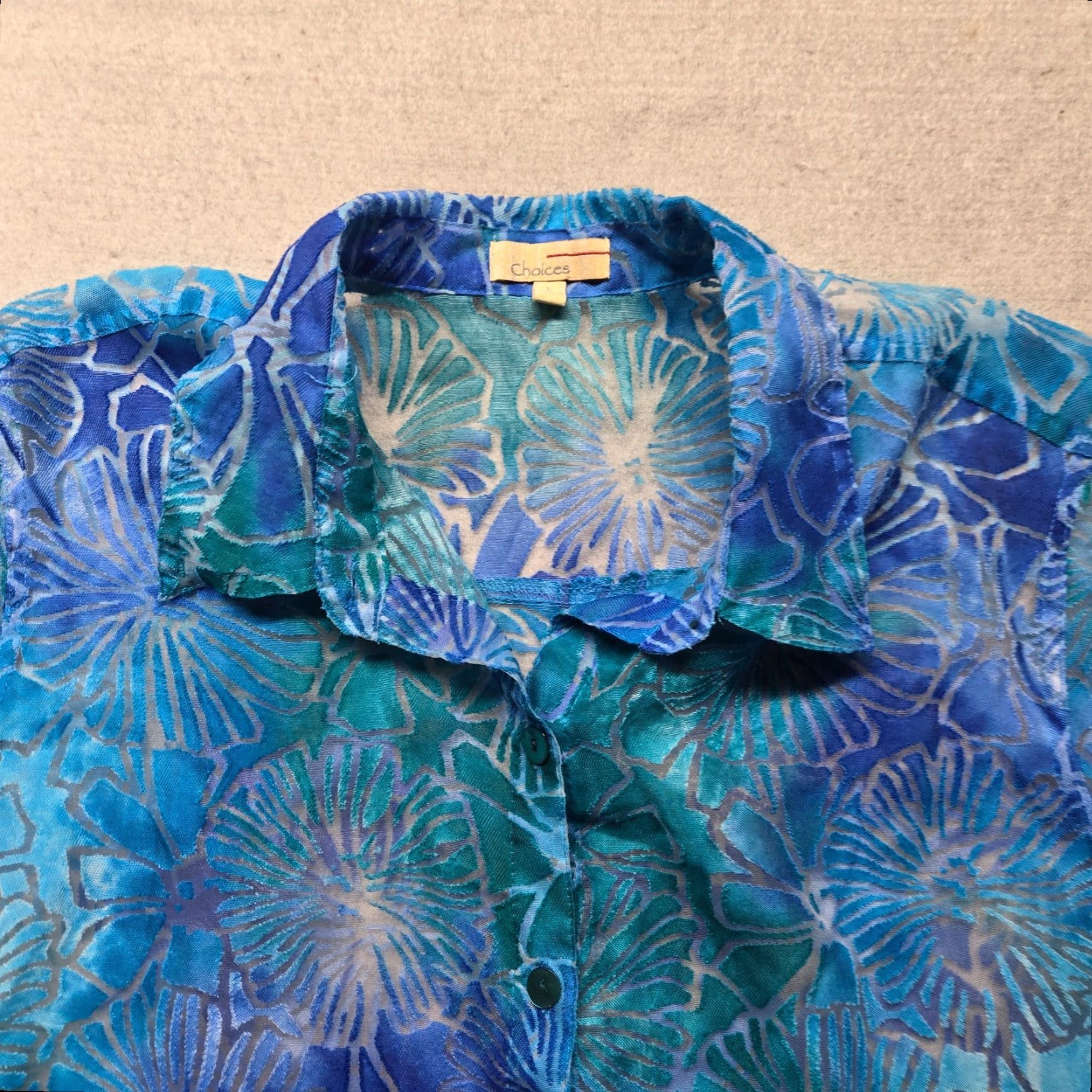 Vintage Choice Blue Shell Beach Swim Top Sheer Cover-up Roll Sleeve Women's L Large Shirt Casual Beachwear Size L / US 10 / IT 46 - 2 Thumbnail