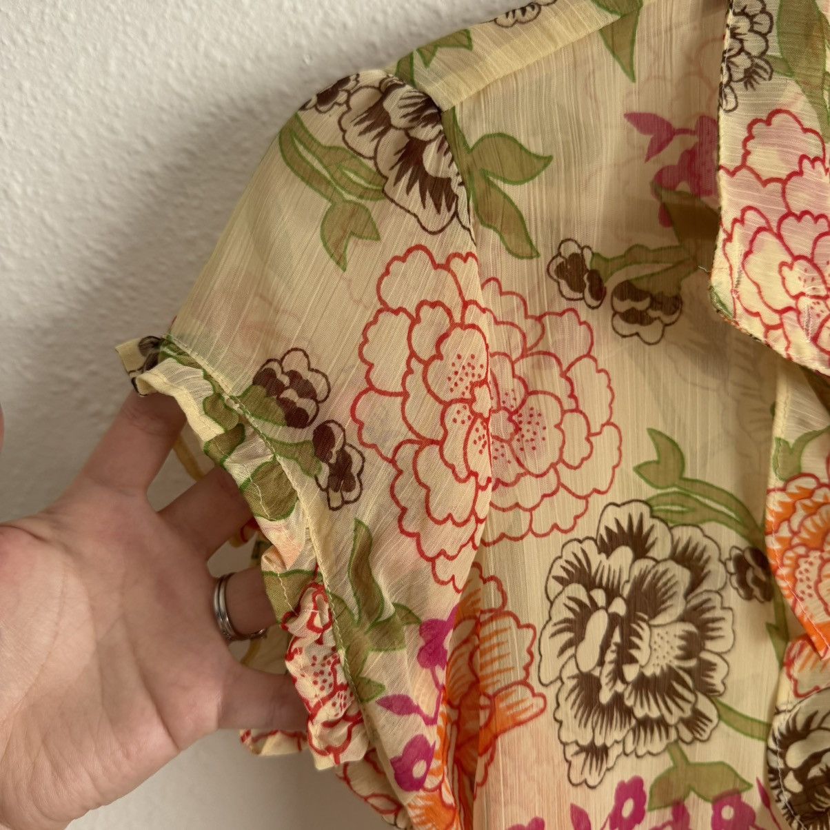 Other DE.CODED Y2K Yellow Floral Sheer Ruffle Button Up Top Size M / US 6-8 / IT 42-44 - 9 Thumbnail