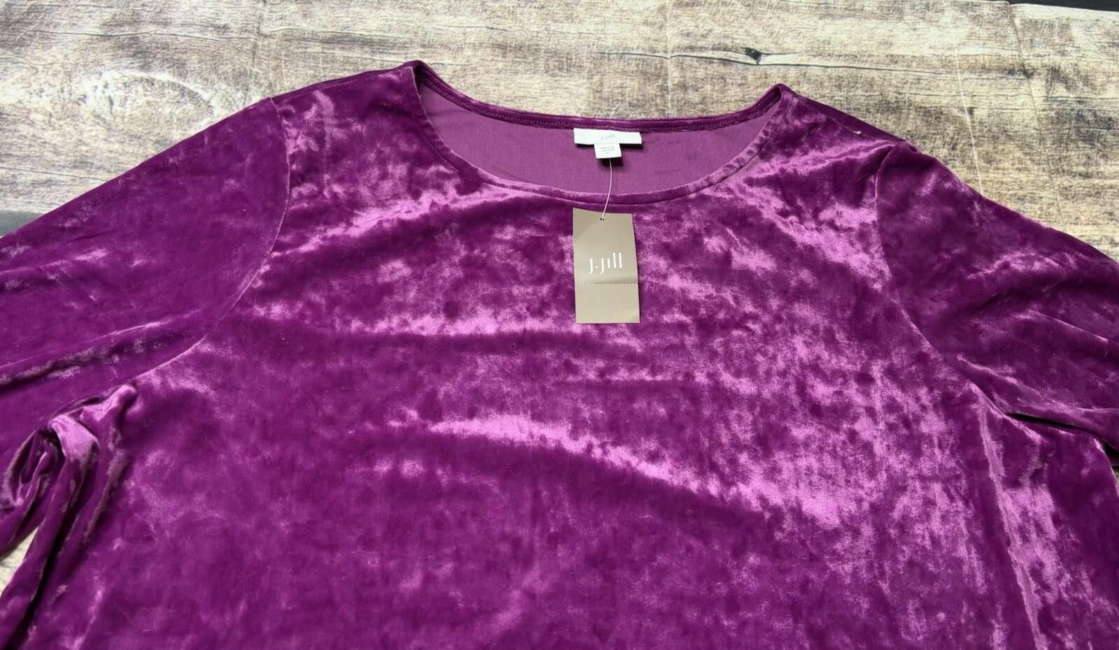 J. Jill J Jill Top Women's XL Velour 3/4 Sleeve Blouse Velvet Purple Size XL / US 12-14 / IT 48-50 - 3 Thumbnail